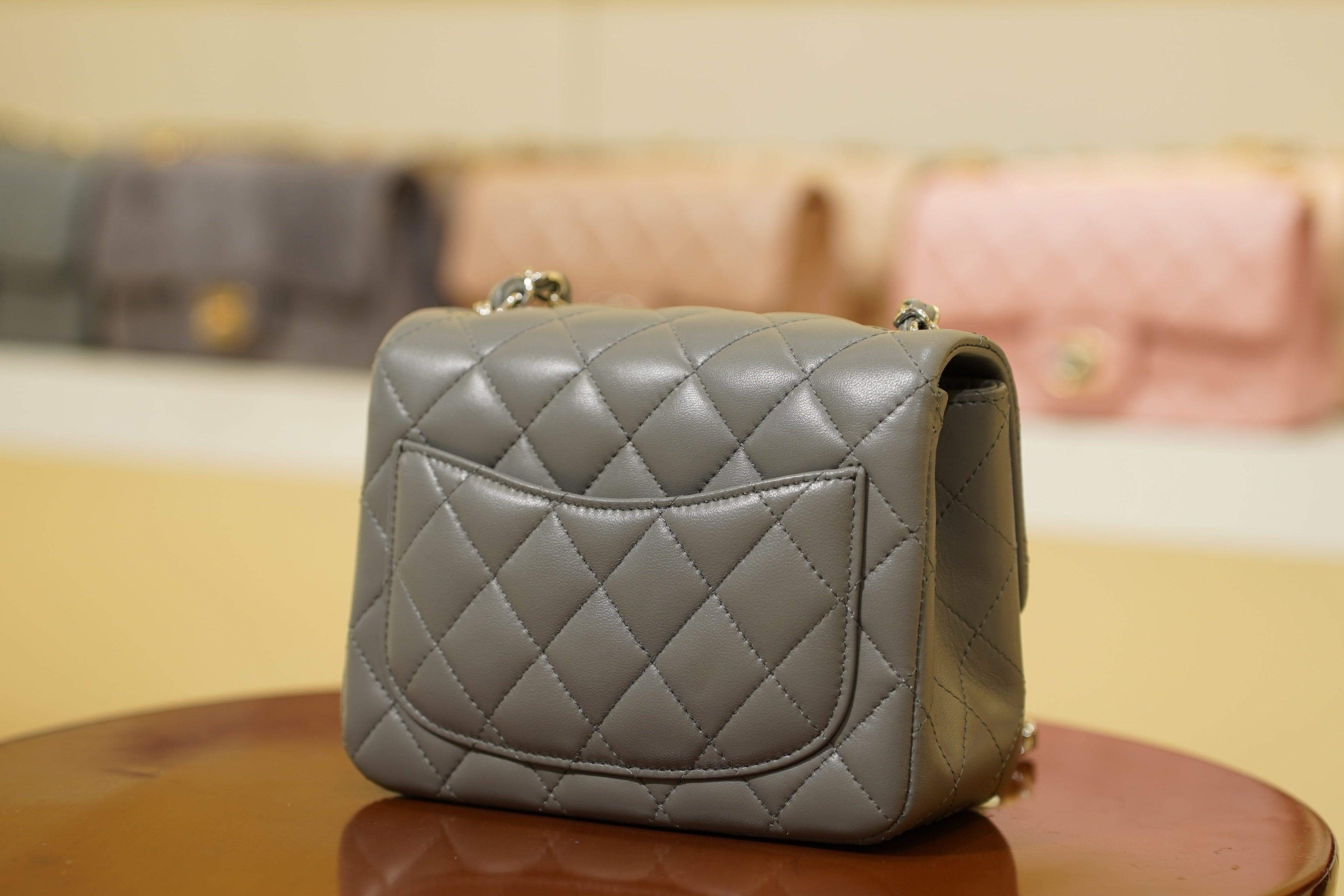 Chanel | Square Mini Flap Bag – Lambskin – Grey – Silver Hardware