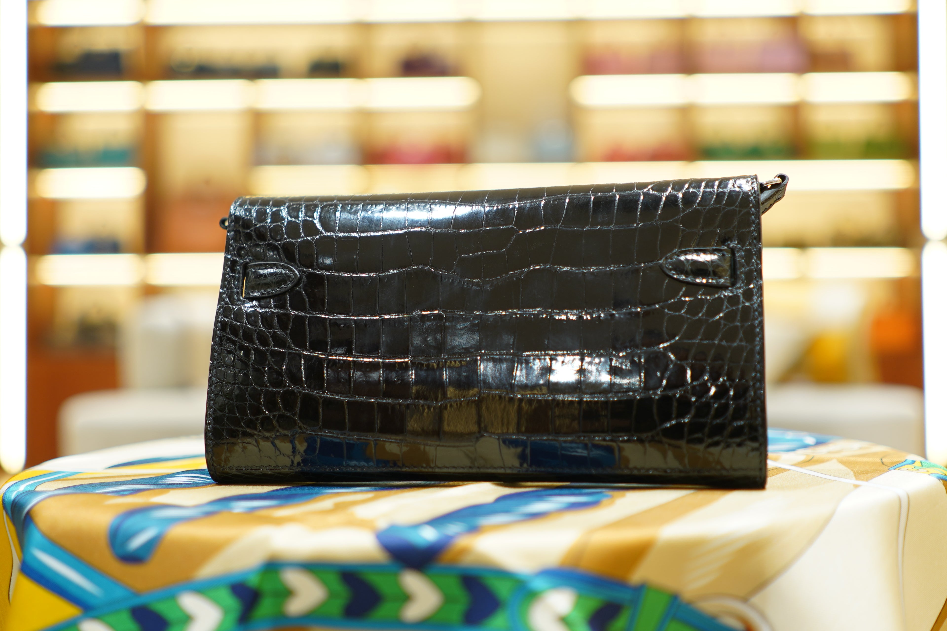 Hermes | Kelly To Go Wallet – Crocodile Leather – Black – Silver Hardware