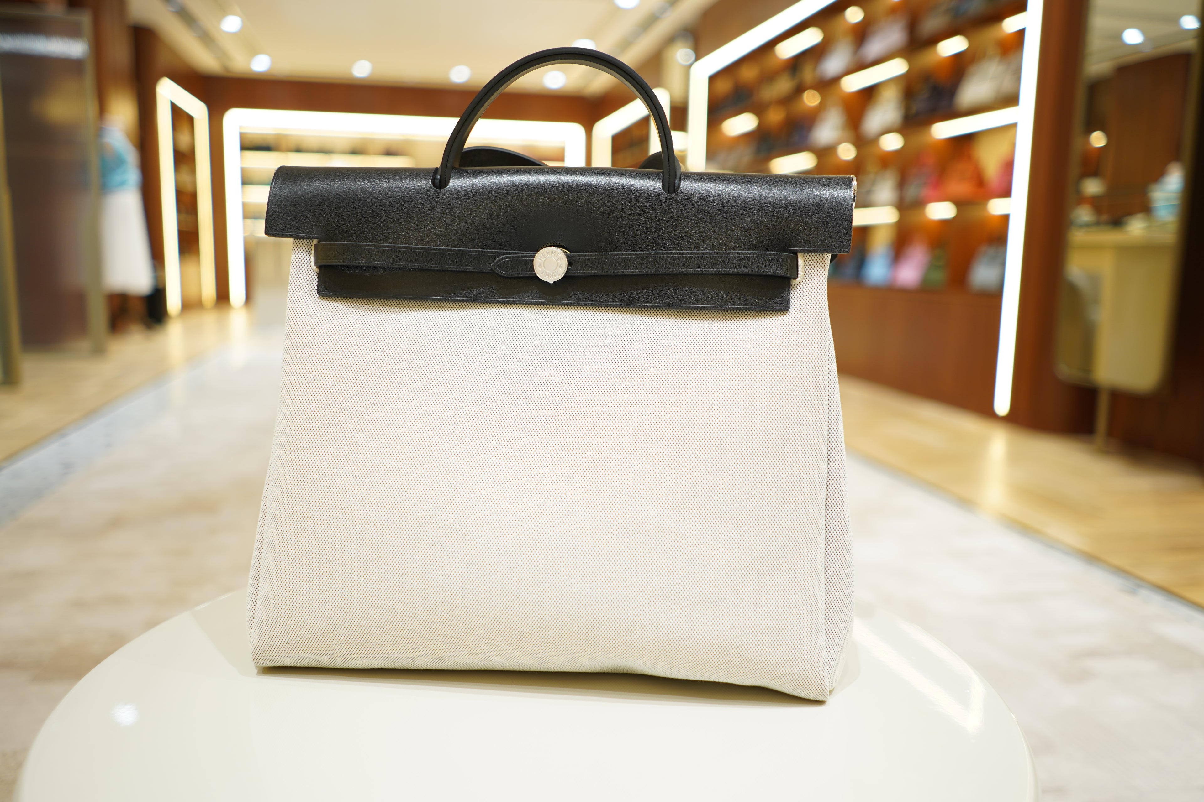 Hermes | Herbag Large – Canvas – Beige – Silver Hardware