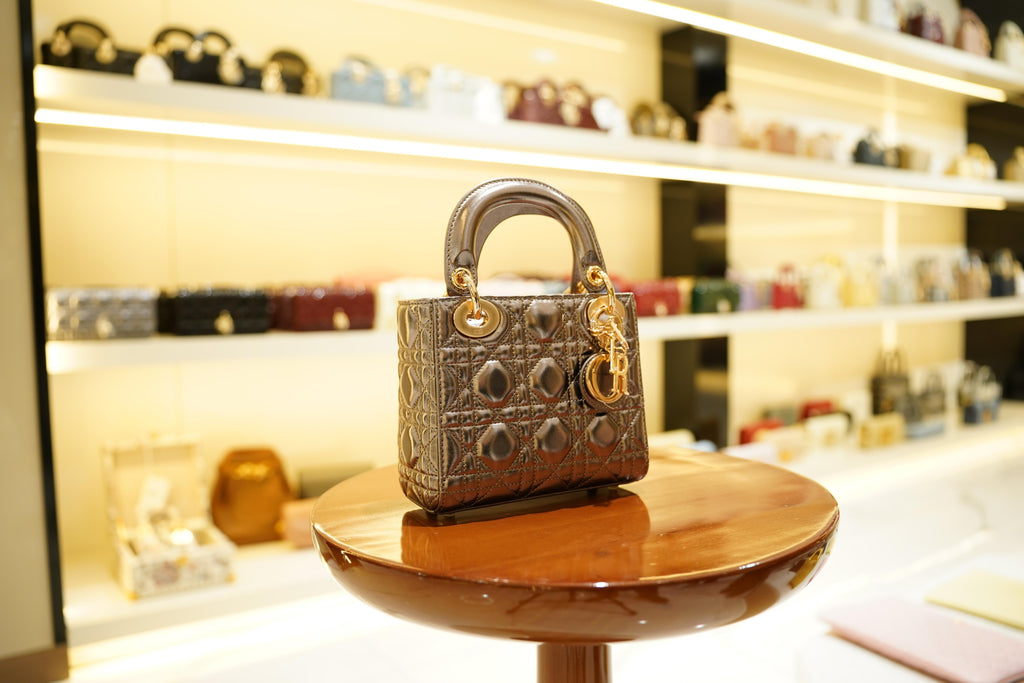 Dior | Lady Dior (Small) – Lambskin – Gray – Gold Hardware