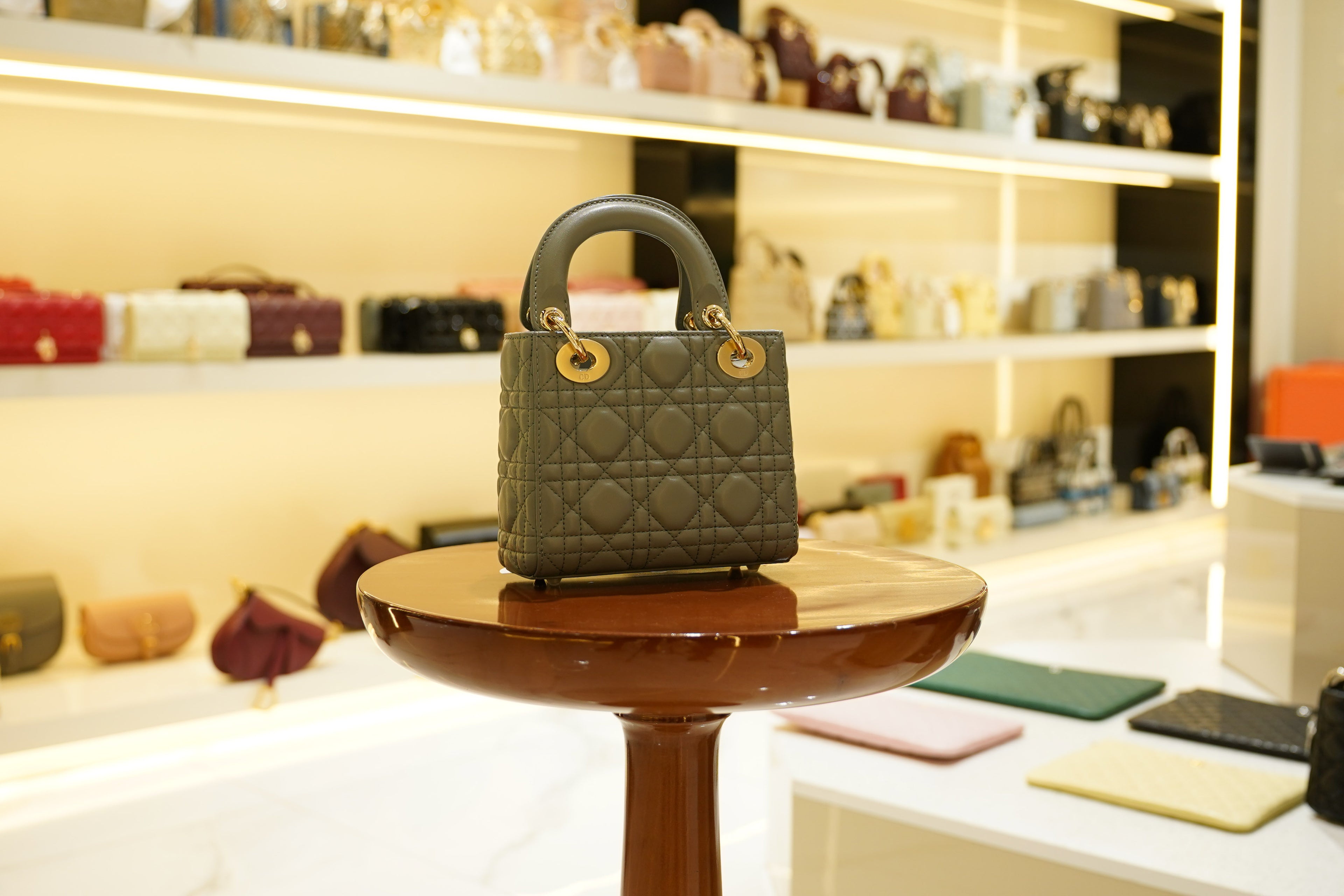 Dior | Lady Dior (Small) – Lambskin – Gray – Gold Hardware