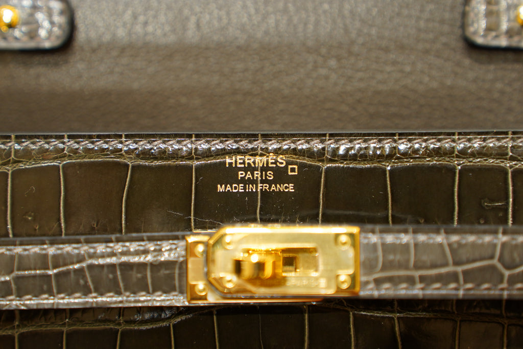 Hermes | Kelly – 28 – Crocodile Leather – Grey – Gold Hardware