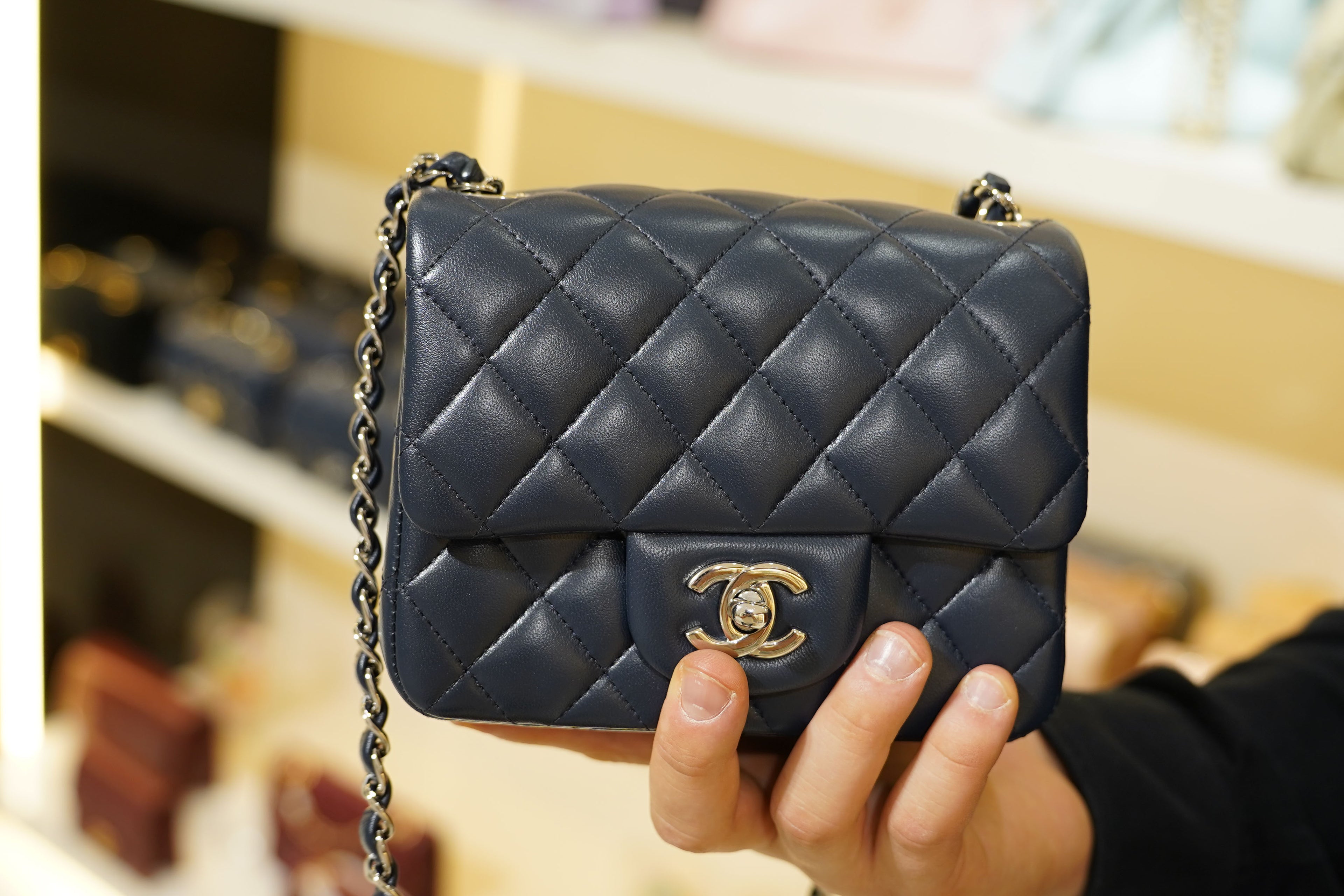 Chanel | Square Mini Flap Bag – Leather – Navy – Gold-tone Hardware