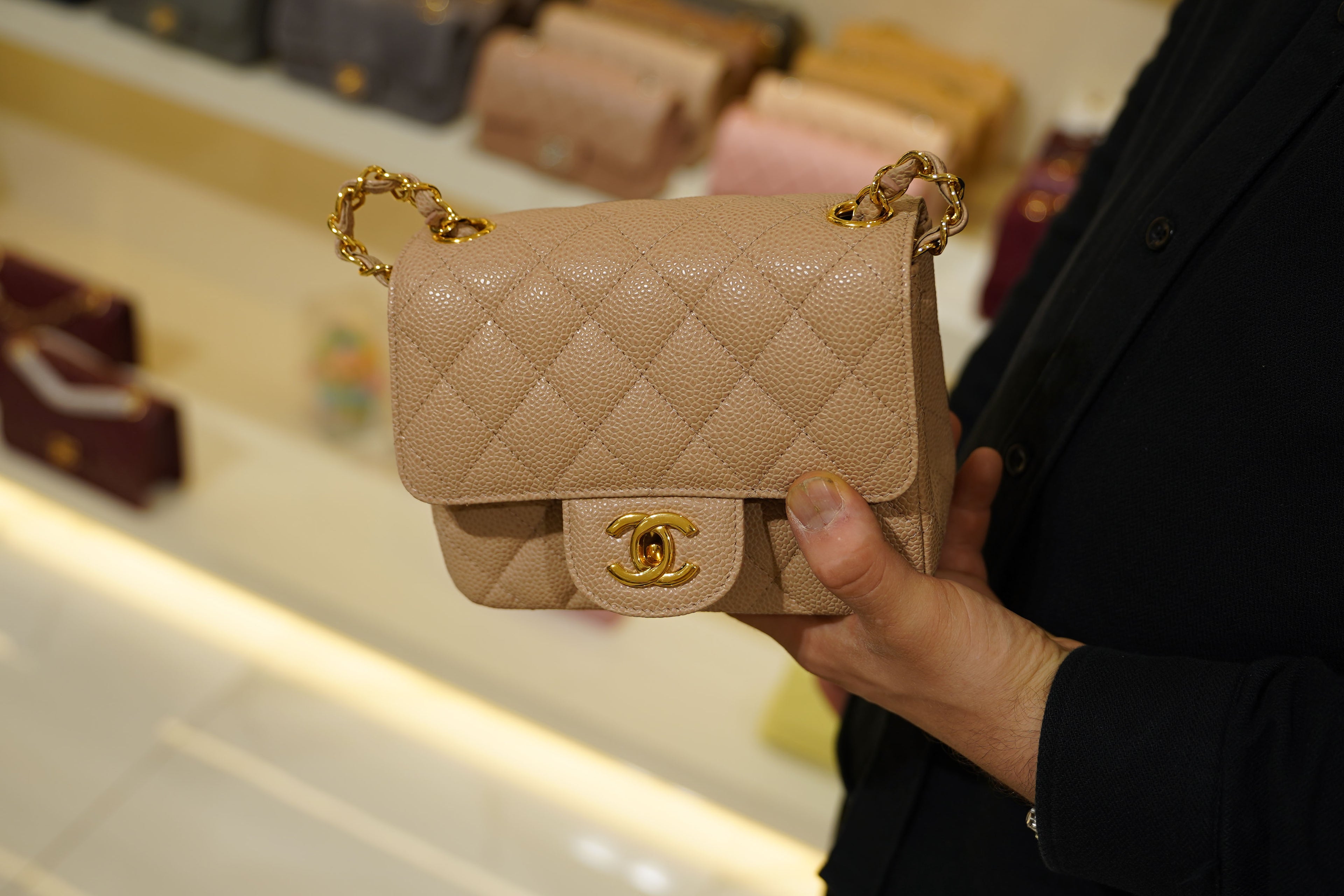 Chanel | Square Mini Flap Bag – Lambskin – Beige – Gold Hardware