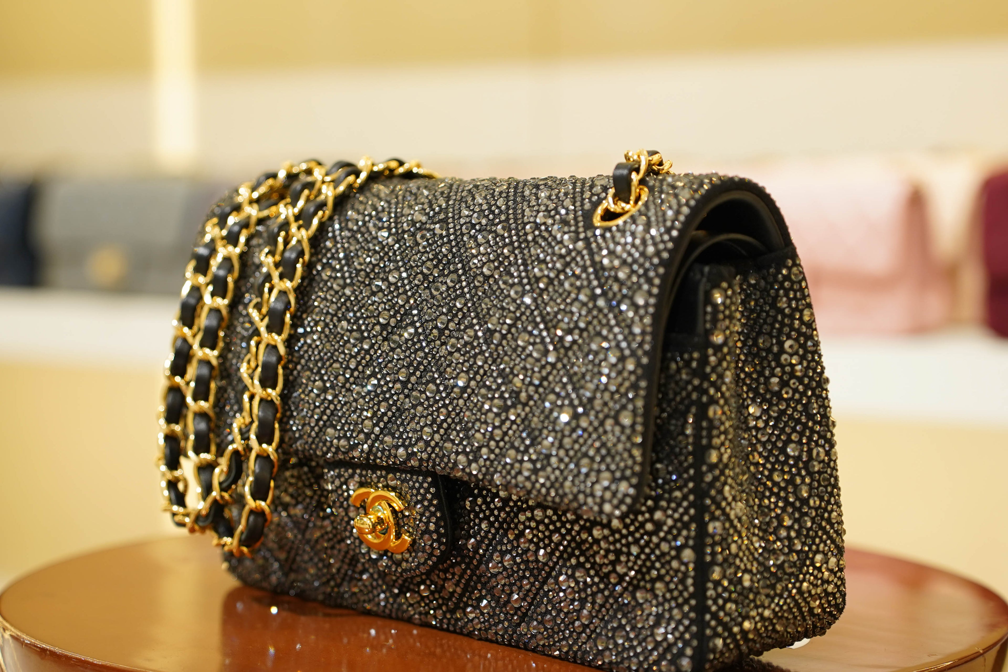 Chanel | Classic Flap Bag – Medium – Crystal-Embellished Fabric – Black – Gold Hardware