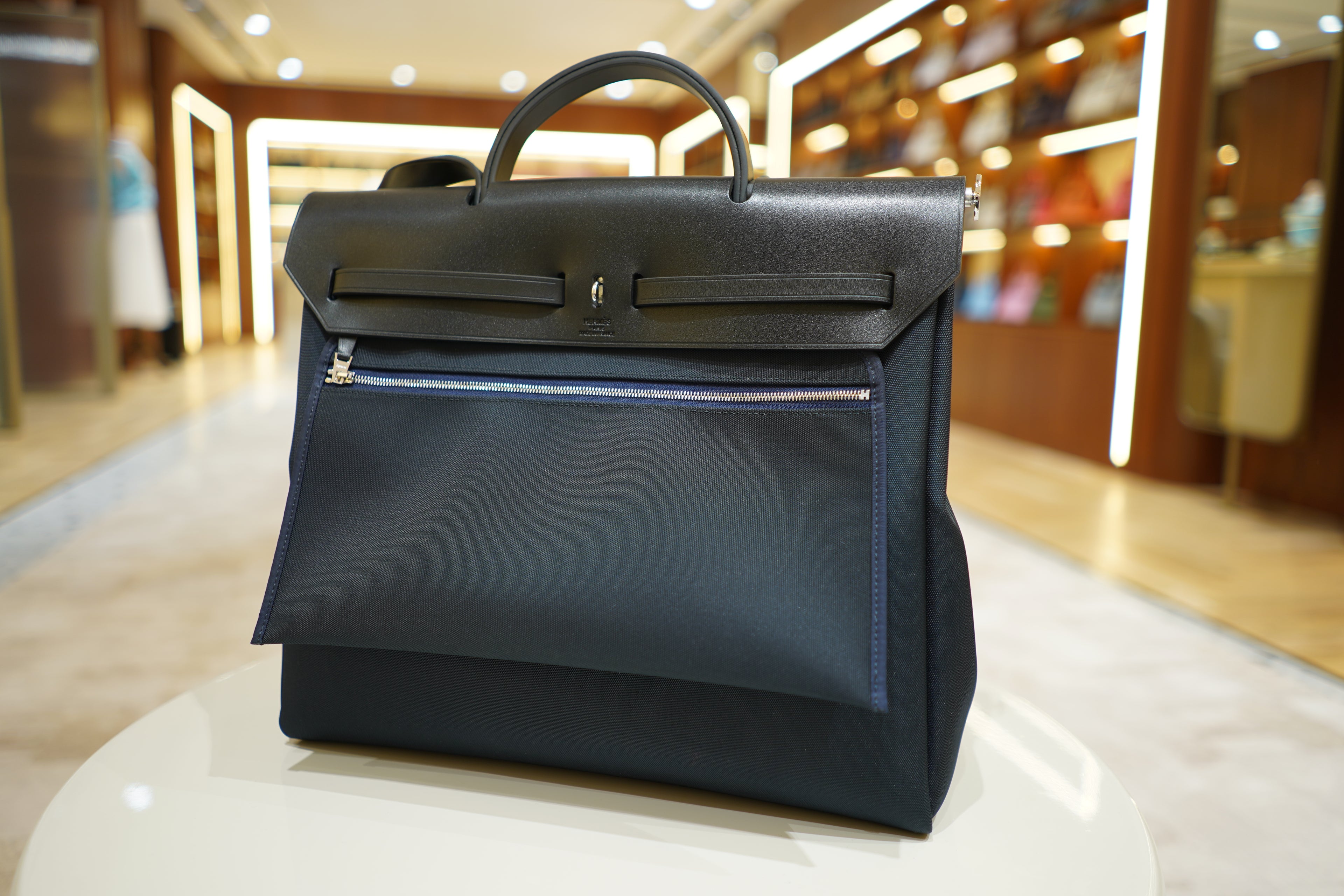 Hermes | Herbag Large – Canvas – Navy – Silver Hardware