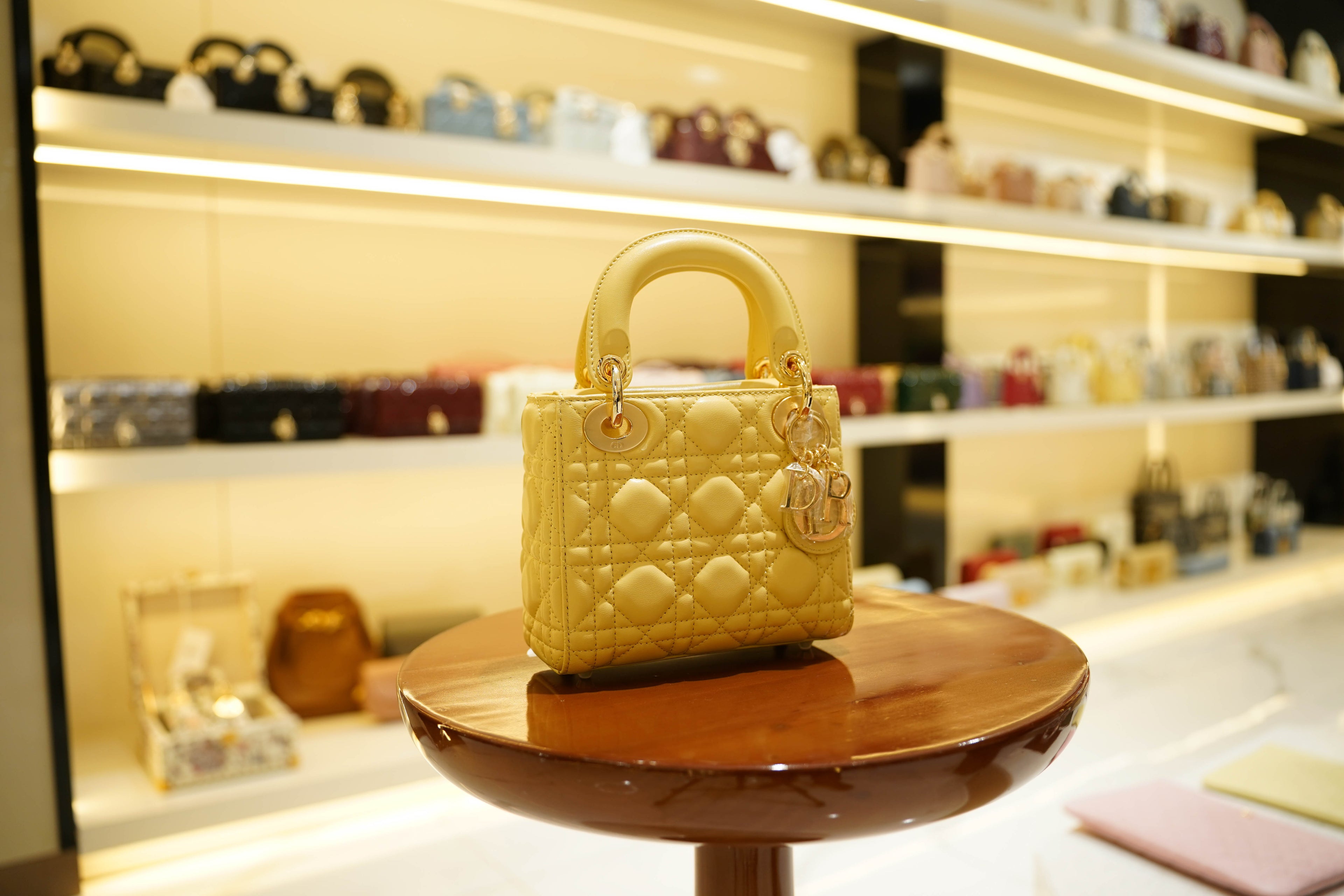 Dior | Lady Dior (Small) – Lambskin – Yellow – Gold Hardware