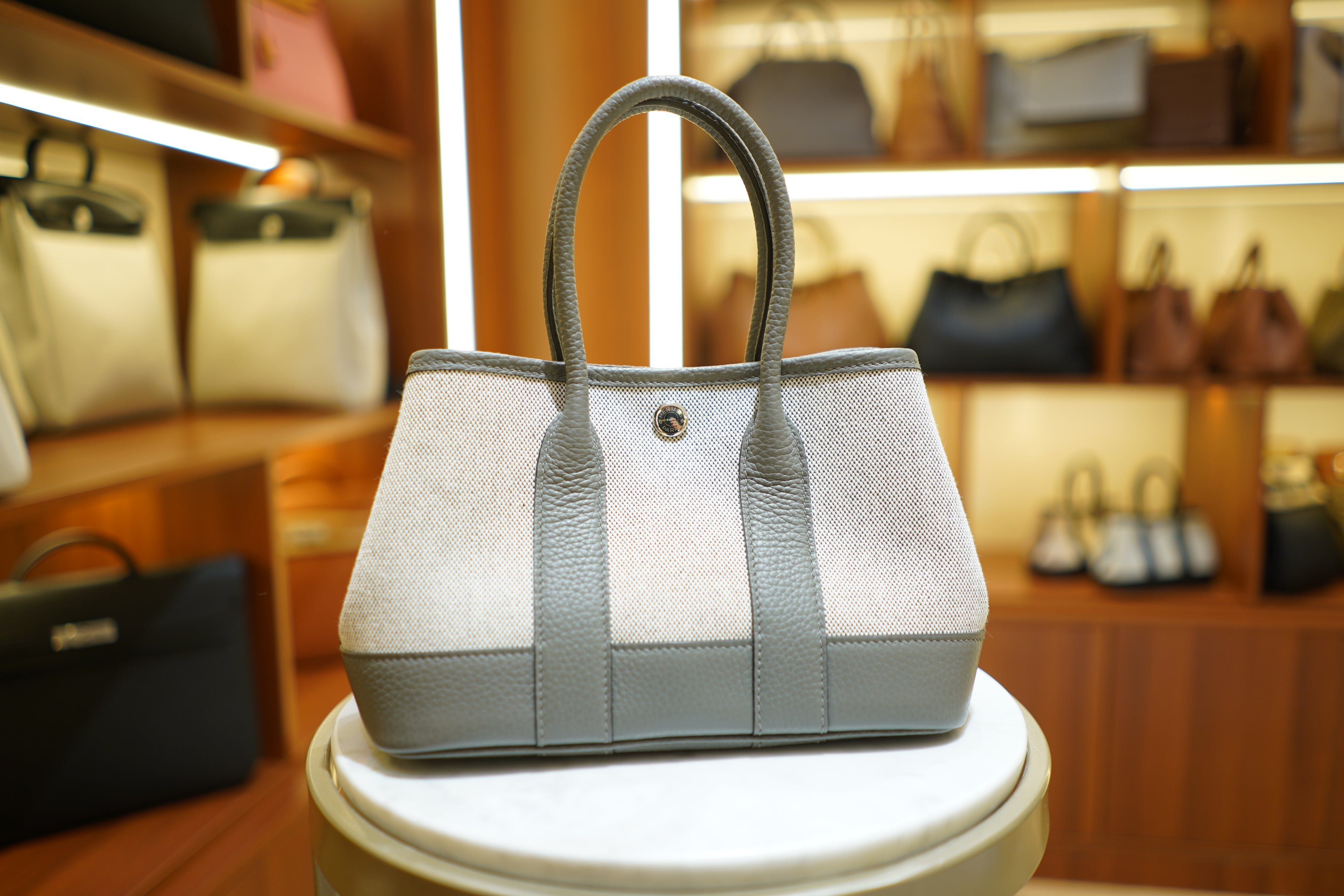 Hermes | Garden Party Mini – Canvas – Grey – Gold Hardware