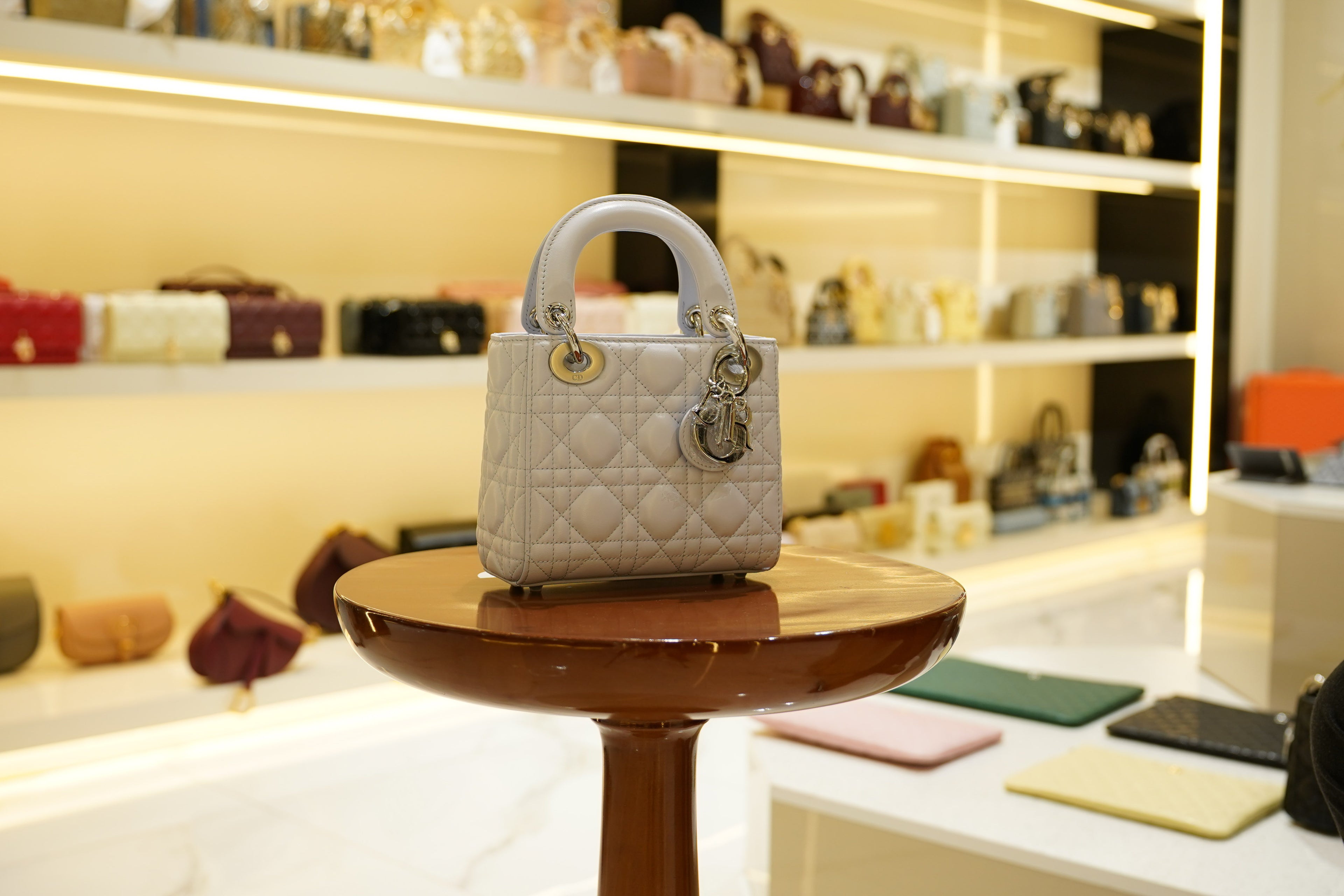 Dior | Lady Dior (Small) – Lambskin – Gray – Silver Hardware