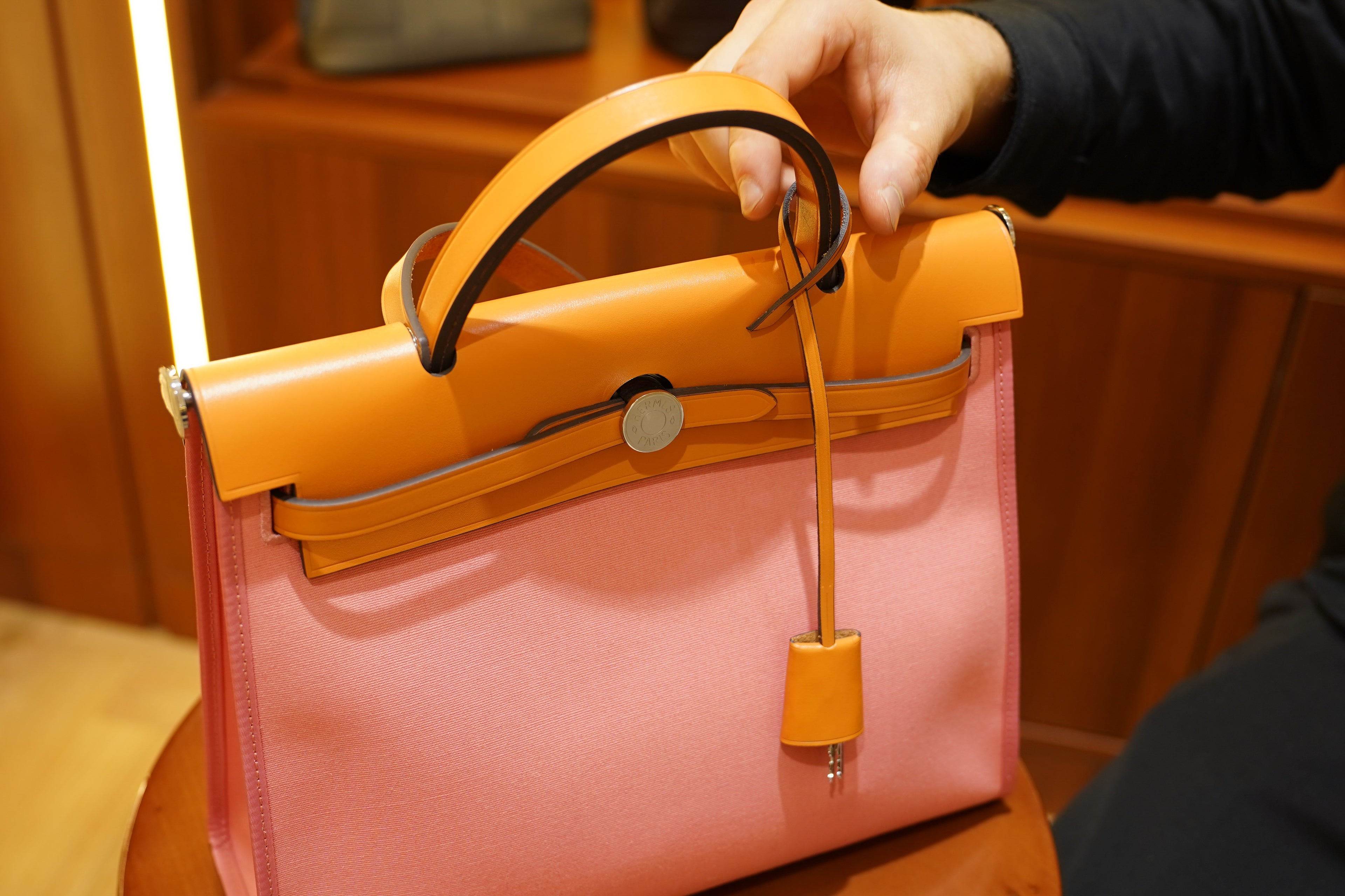 Hermes | Herbag Medium – Canvas – Pink/Orange – Silver Hardware