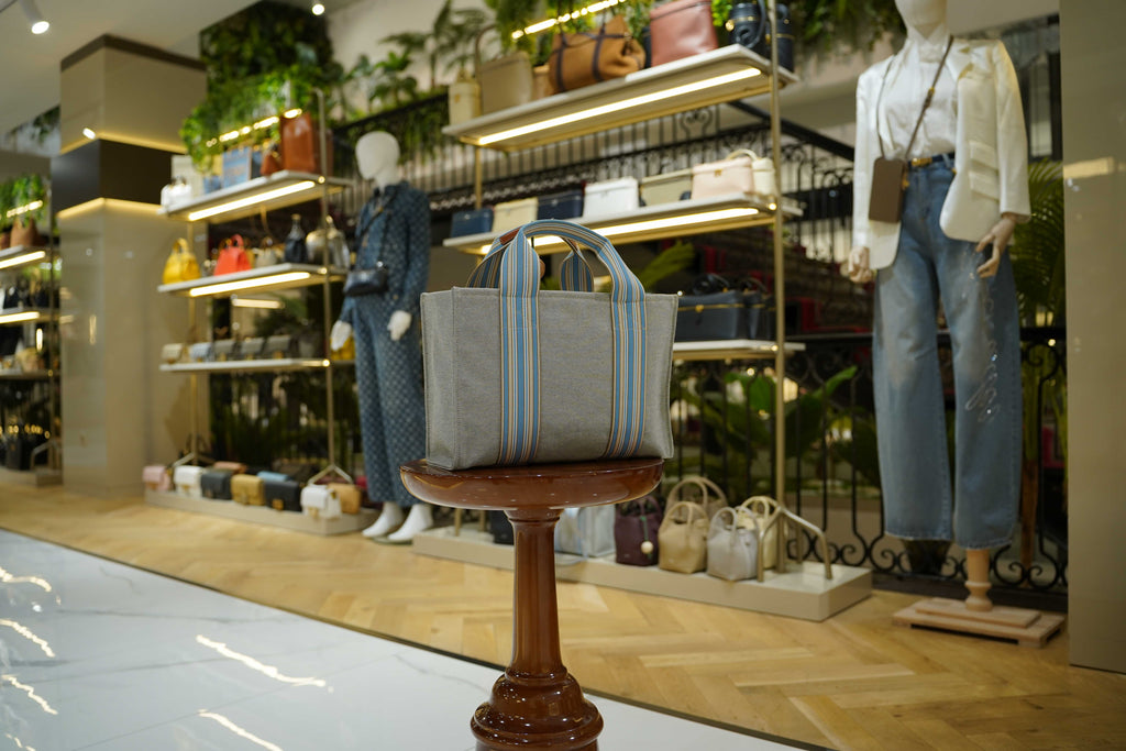 Loro Piana | The Suitcase Stripe (Large) – Canvas – Grey – Gold Hardware
