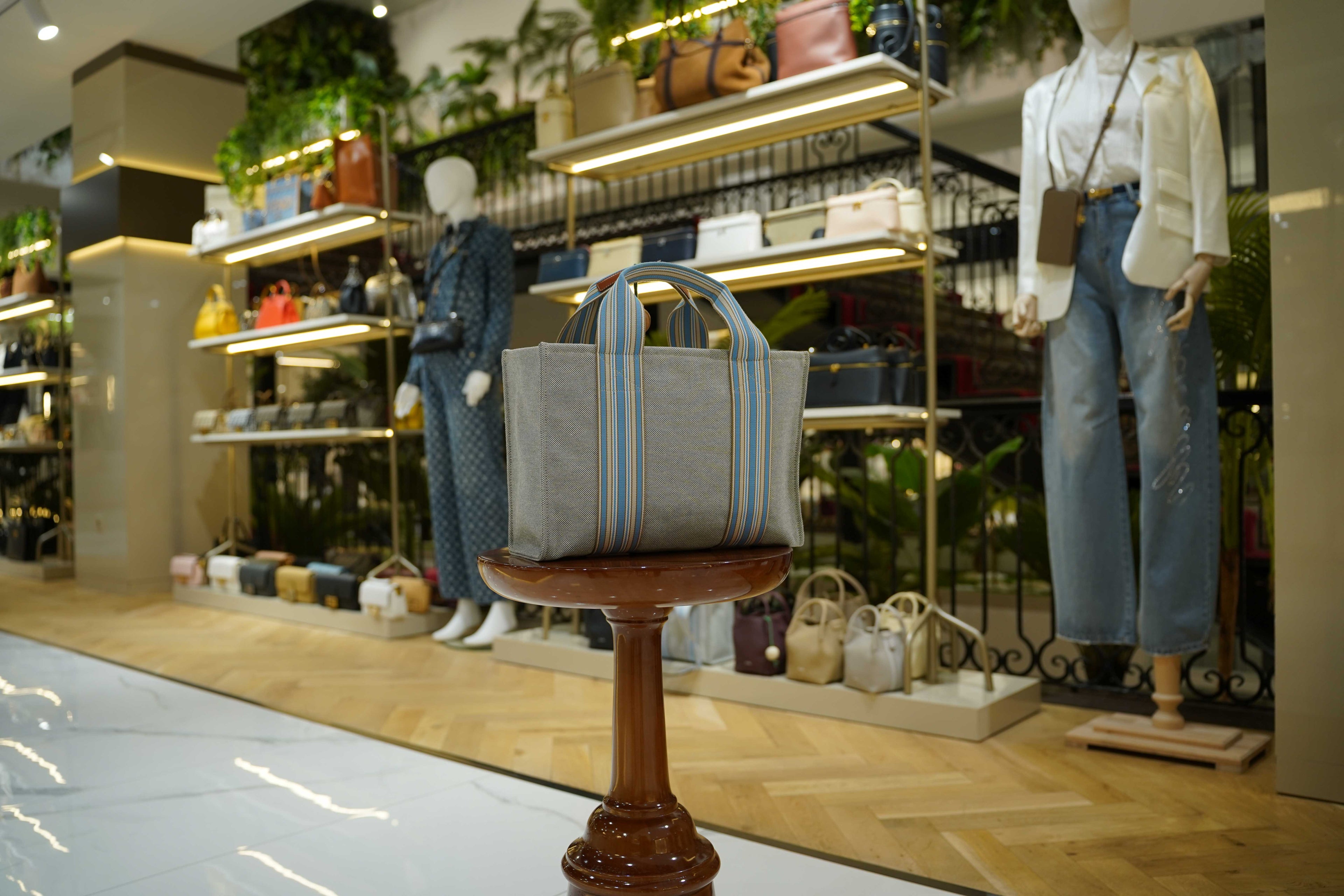 Loro Piana | The Suitcase Stripe (Large) – Canvas – Grey – Gold Hardware