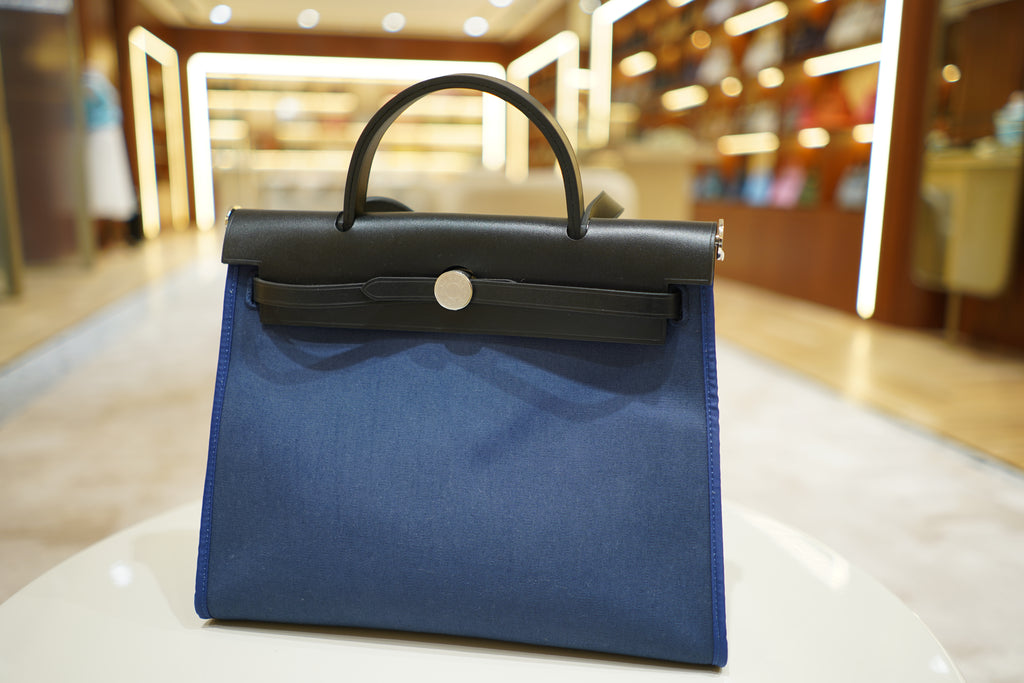 Hermes | Herbag Medium – Canvas – Blue – Silver Hardware