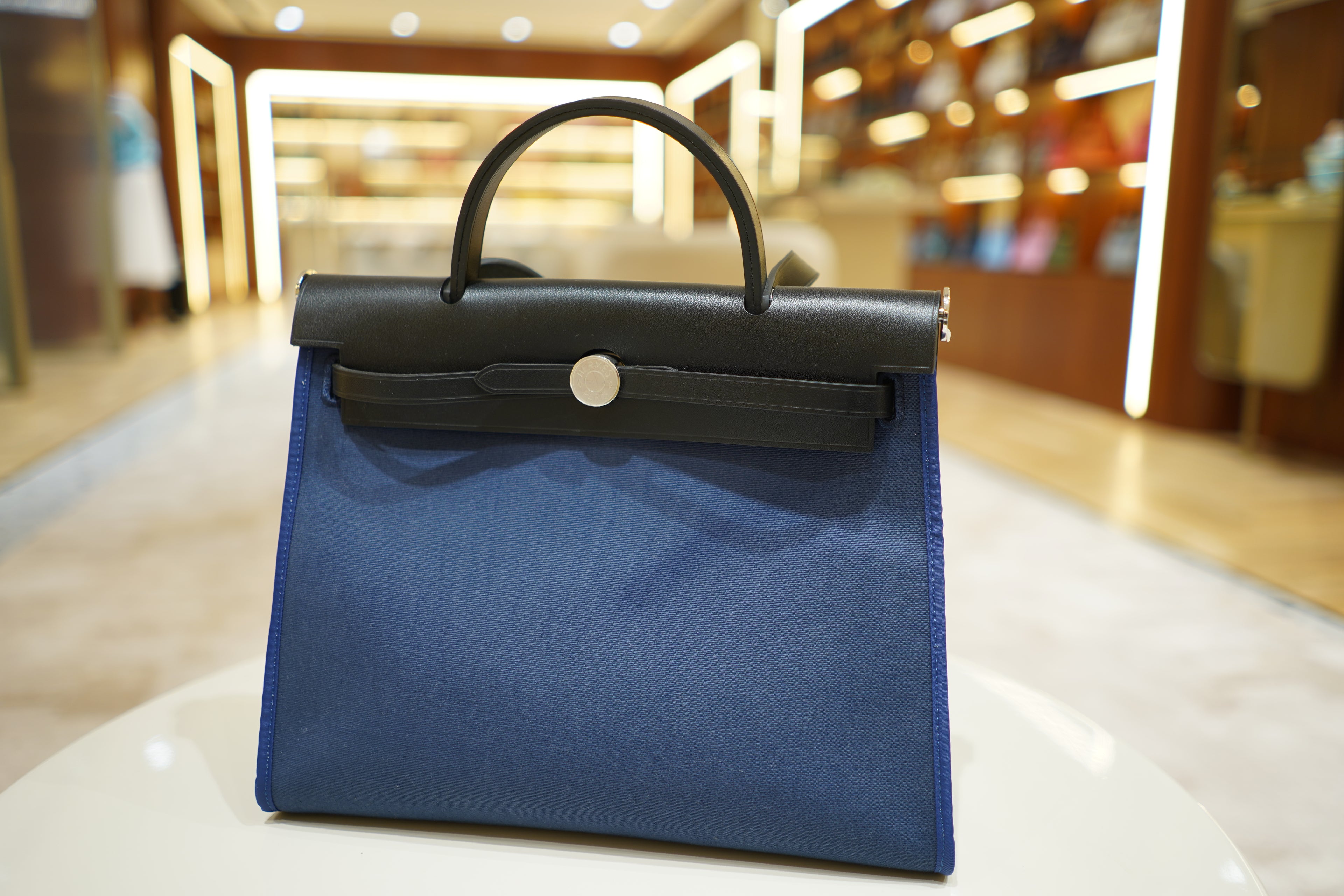 Hermes | Herbag Medium – Canvas – Blue – Silver Hardware