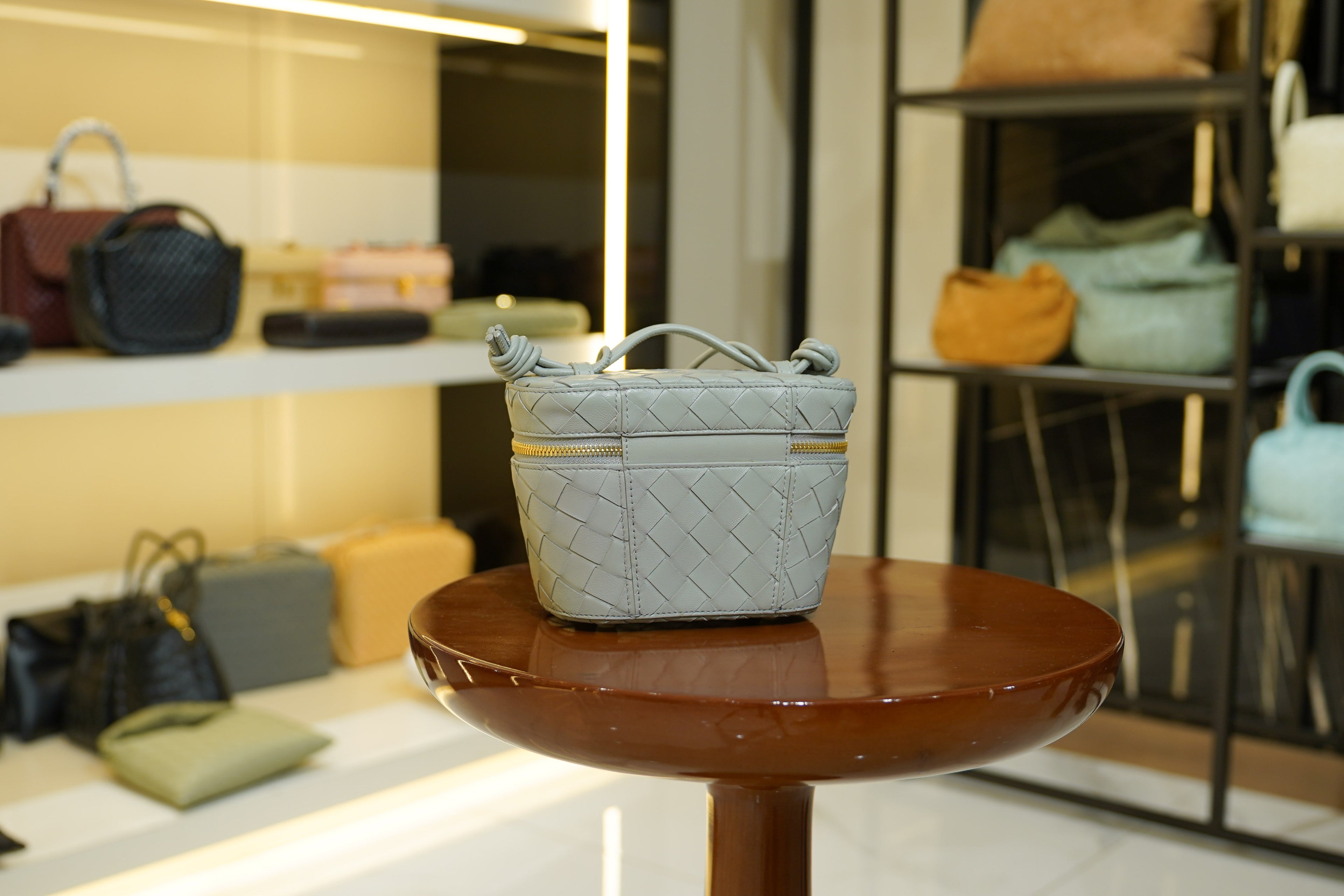 Bottega Veneta | Mini Pouch (Mini) – Intrecciato – Light Blue – Gold Hardware