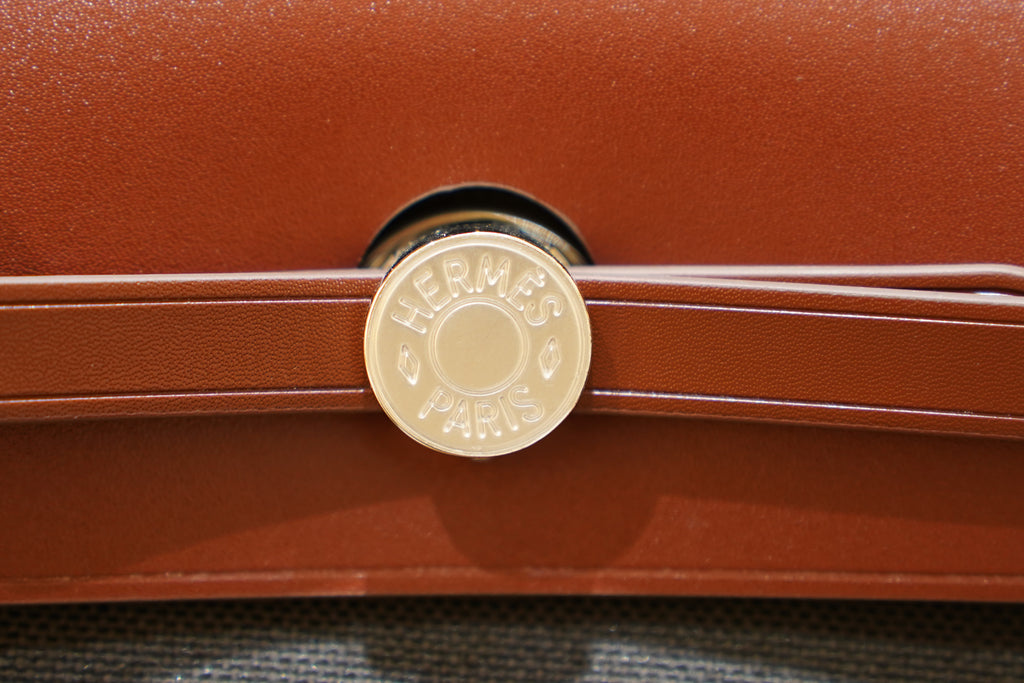 Hermes | Herbag Medium – Canvas – Black and Brown – Silver Hardware