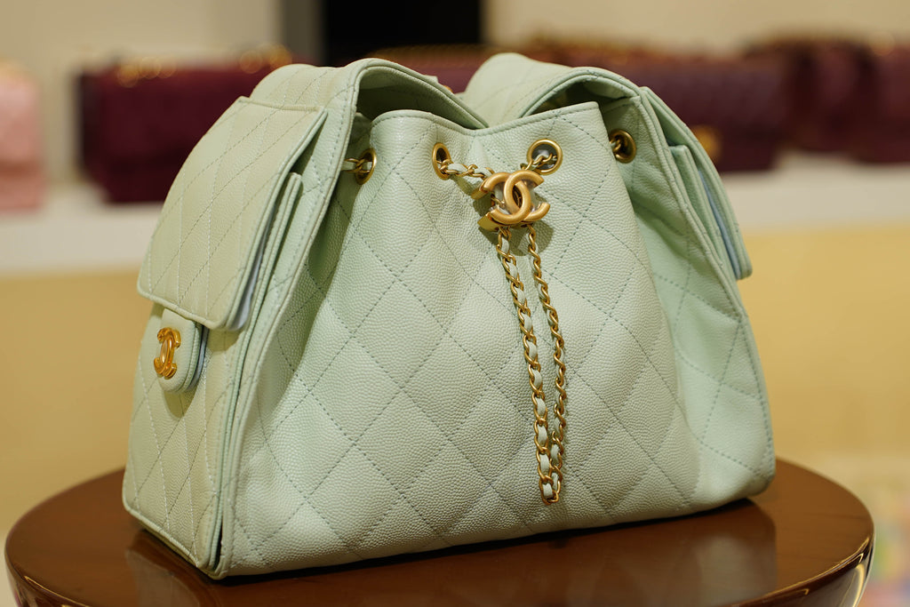 Chanel | 25 Small Handbag – Caviar Leather – Mint Green – Gold Hardware