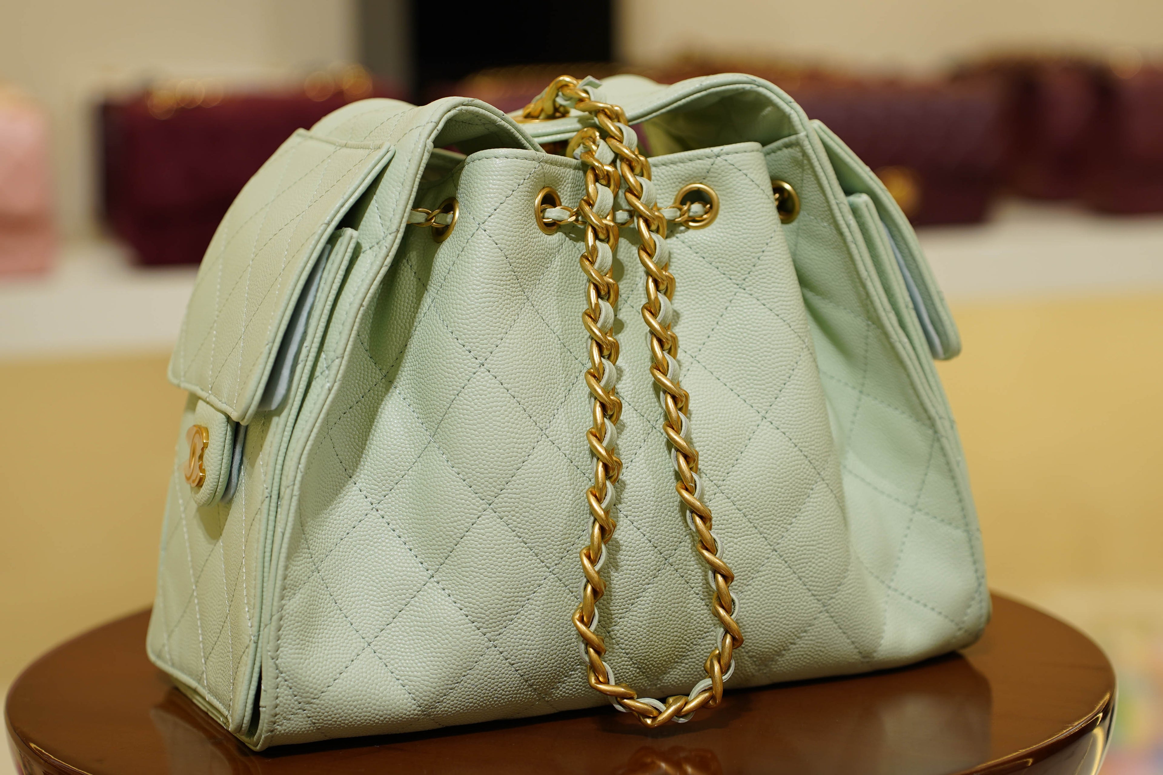 Chanel | 25 Small Handbag – Caviar Leather – Mint Green – Gold Hardware