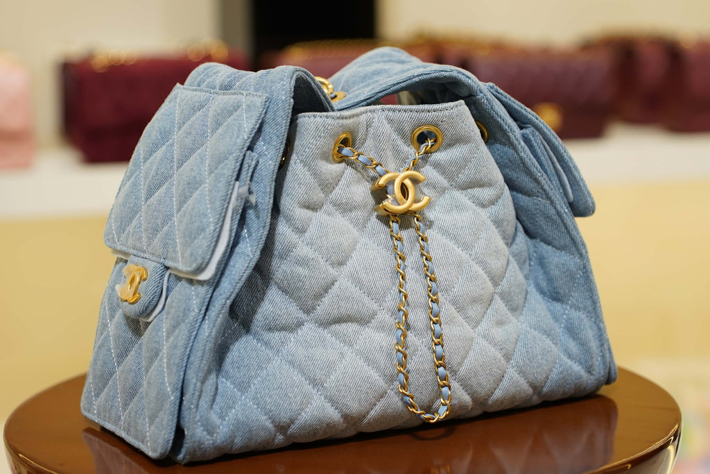 Chanel | 25 Small Handbag – Denim Fabric – Light Blue – Gold Hardware