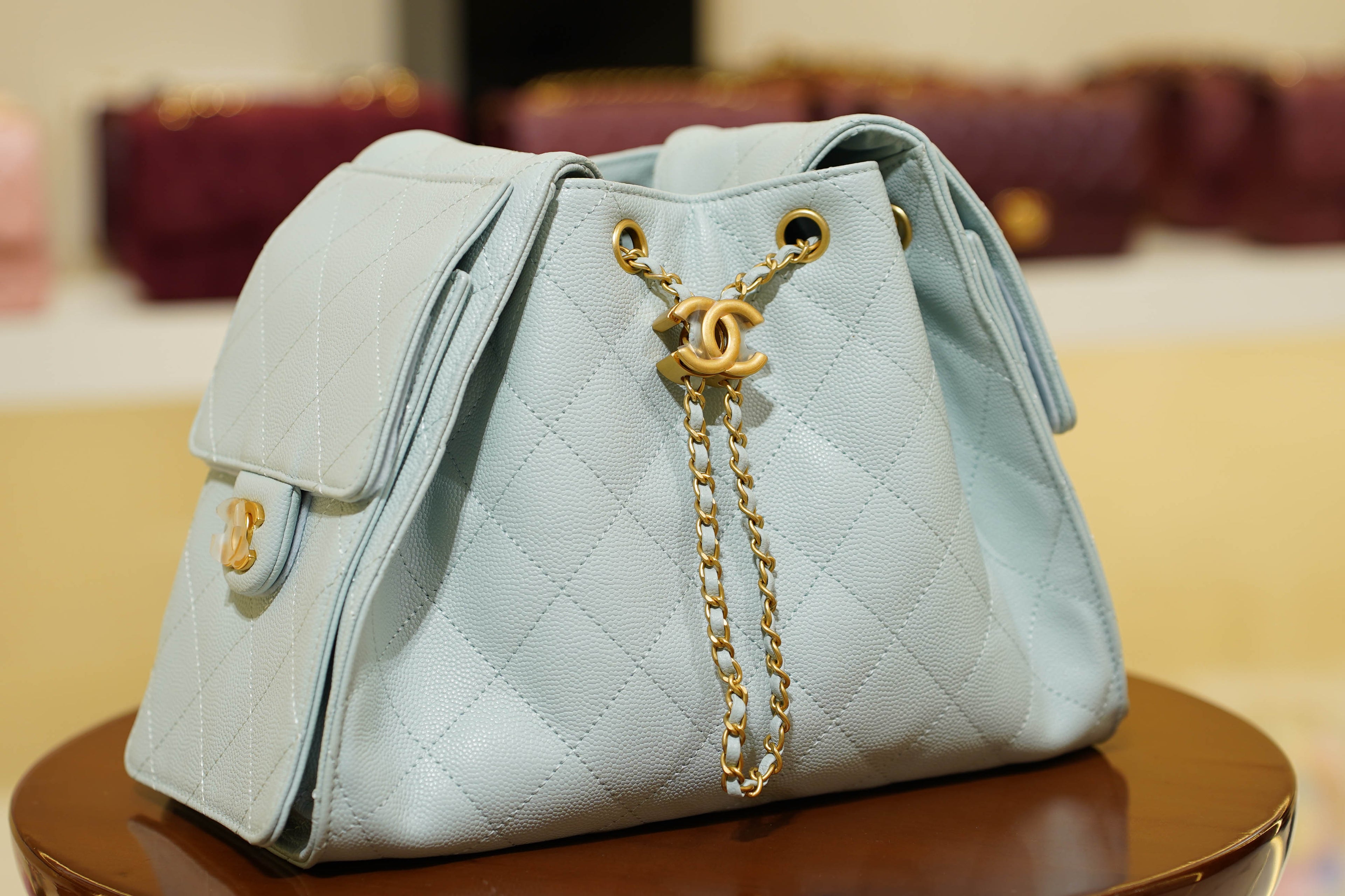 Chanel | 25 Small Handbag – Caviar Leather – Baby Blue – Gold Hardware
