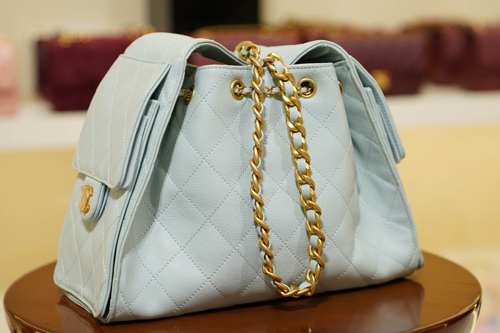 Chanel | 25 Small Handbag – Caviar Leather – Baby Blue – Gold Hardware