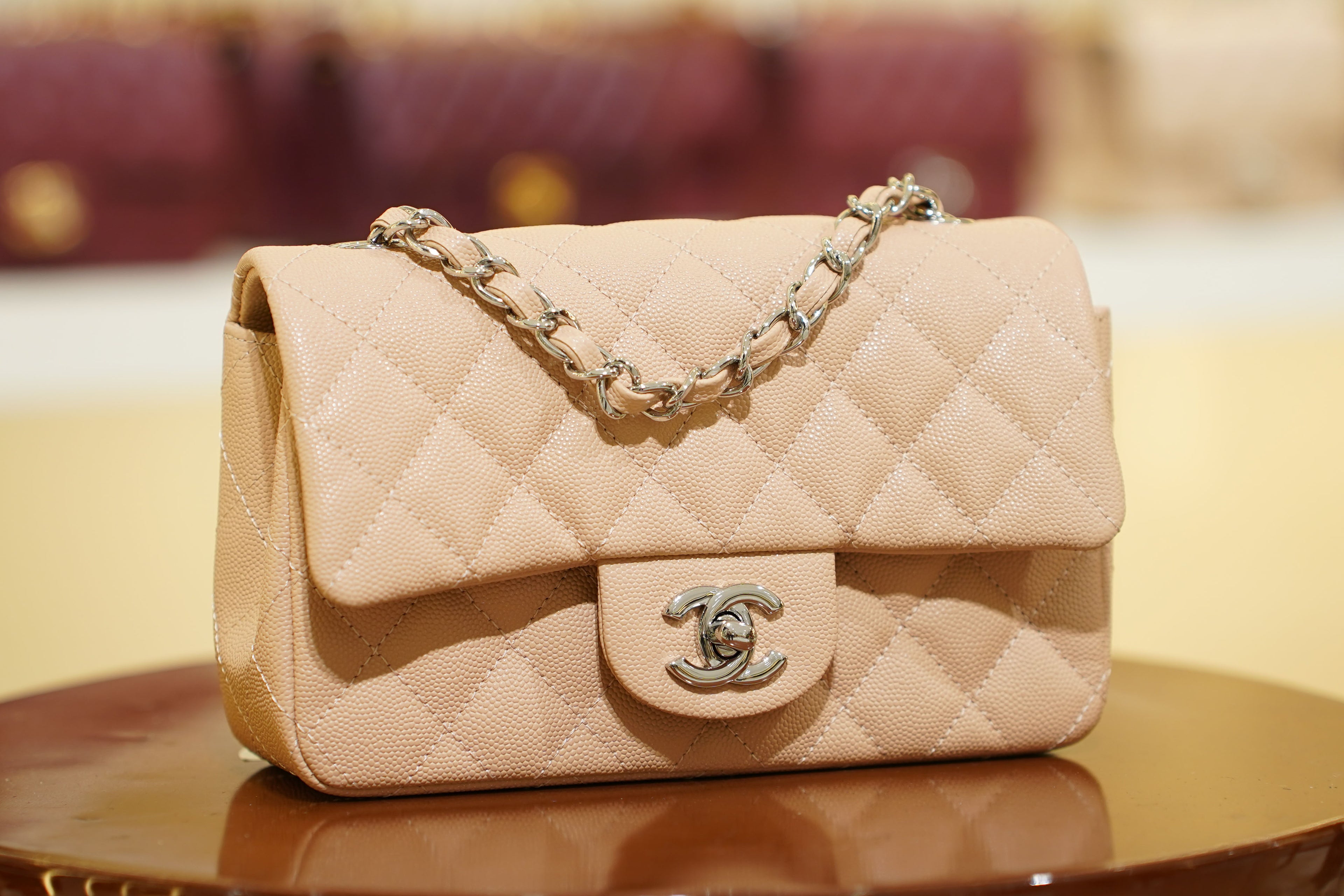 Chanel | Classic Flap Bag – Light Beige Caviar Leather – Silver Hardware