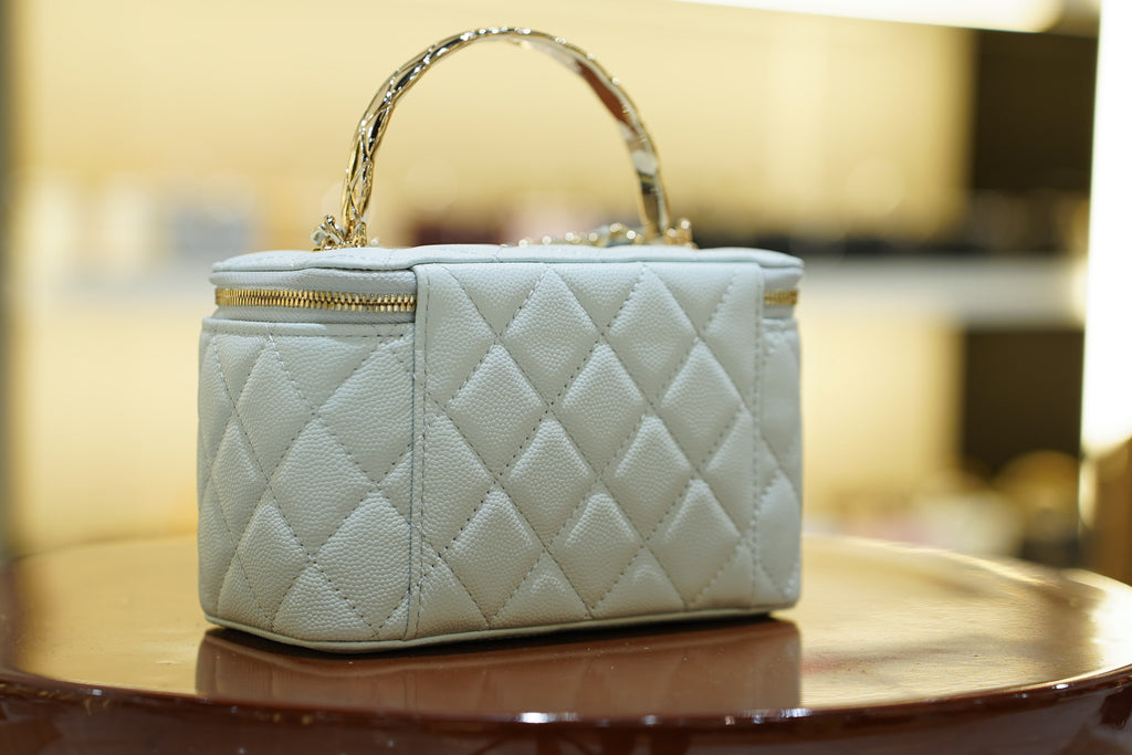 Chanel | Small Vanity Case with Top Handle – Light Blue Caviar – Gold Hardware