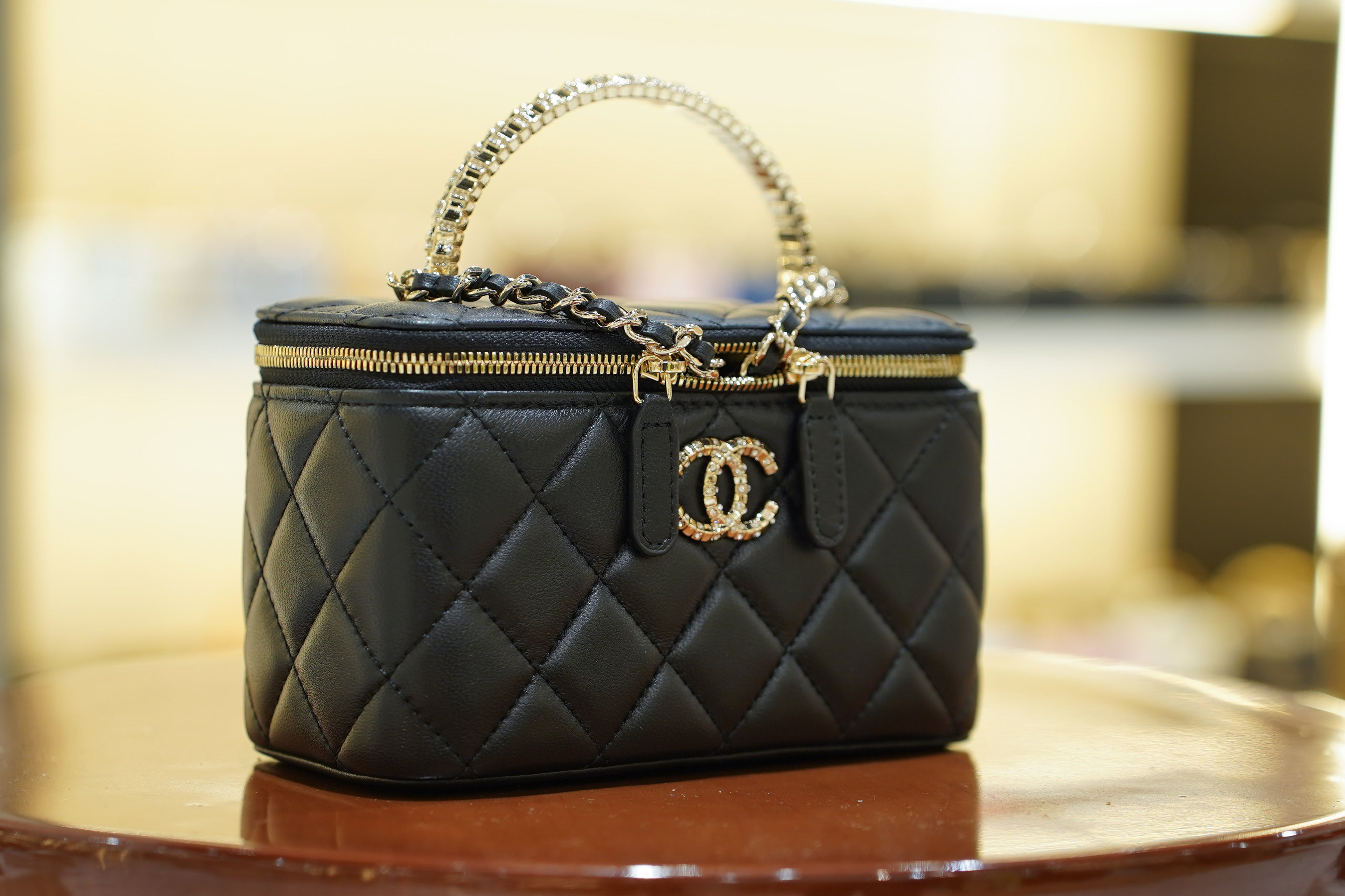 Chanel | Small Vanity Case – Black Lambskin – Crystal Gold Hardware