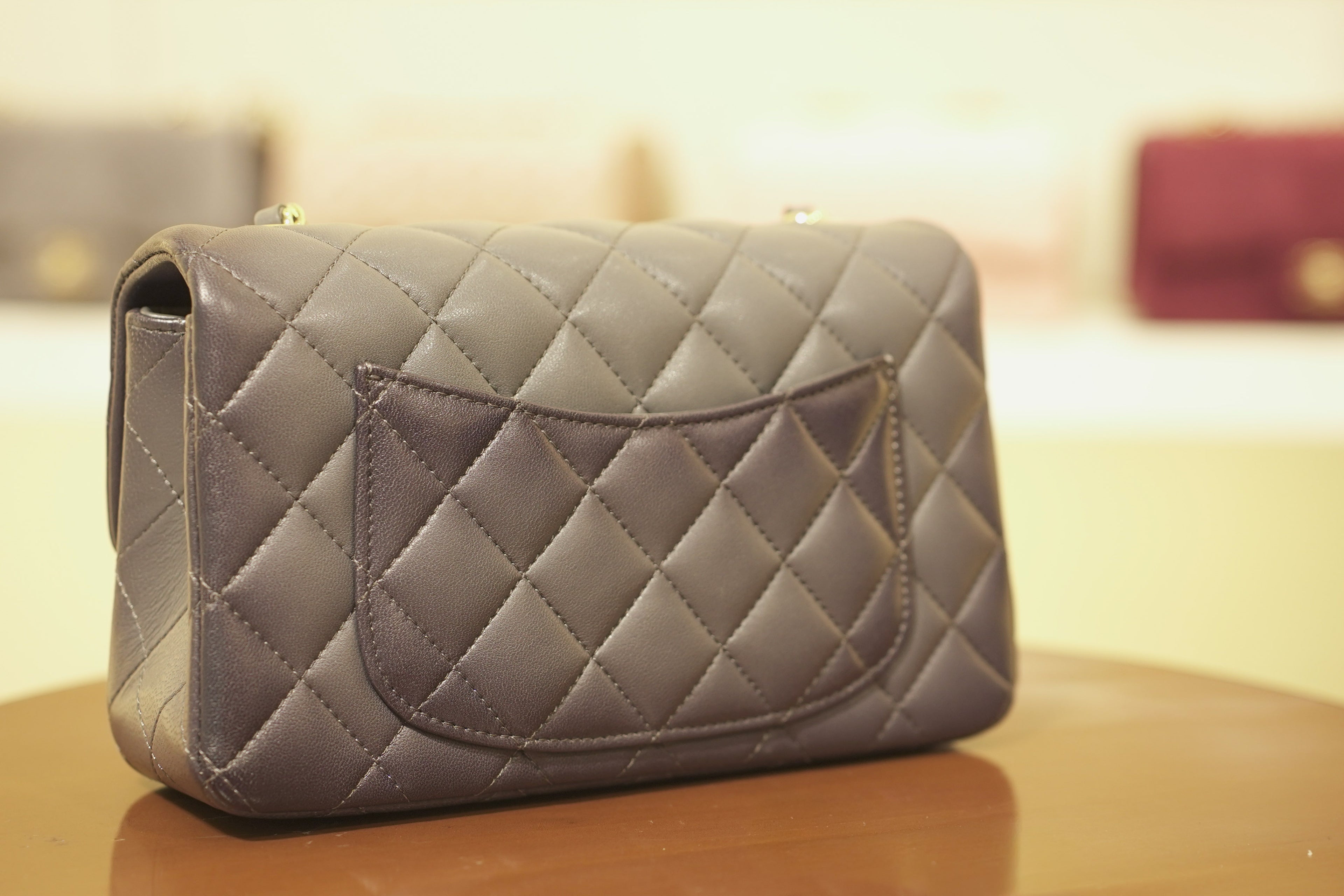 Chanel | Rectangular Mini Flap Bag – Lambskin Leather – Dark Grey – Gold Hardware