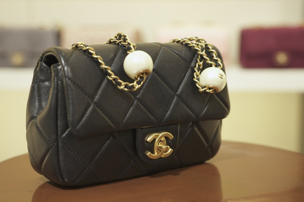 Chanel | Classic Flap Bag – Black Lambskin with Pearls – Gold Hardware