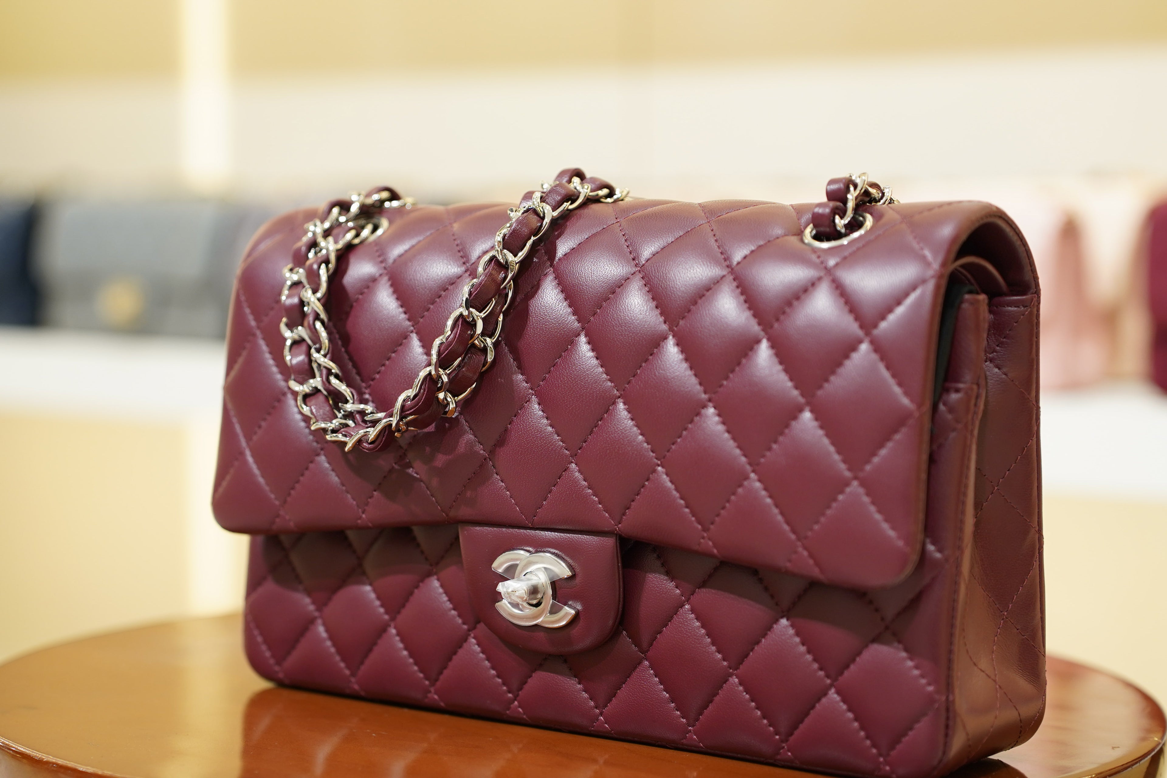 Chanel | Classic Flap Bag – Medium – Lambskin – Burgundy – Silver Hardware