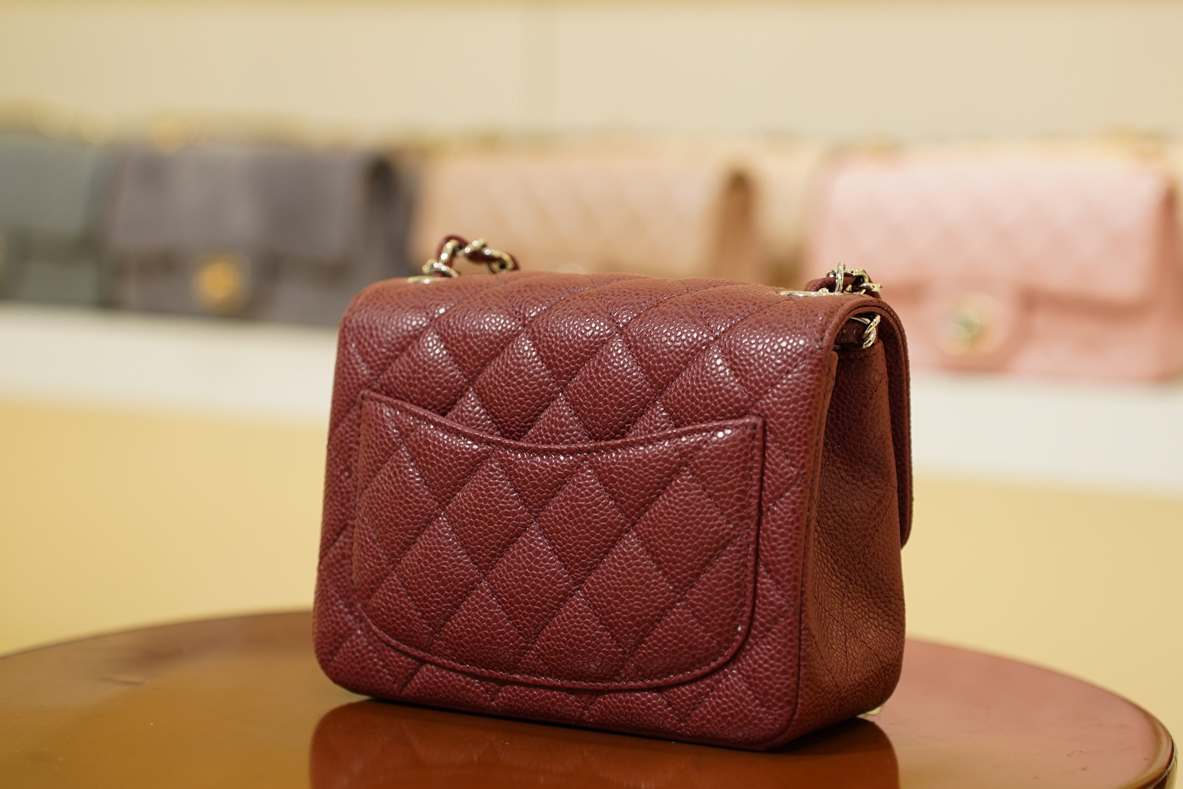 Chanel | Square Mini Flap Bag – Leather – Burgundy – Silver Hardware