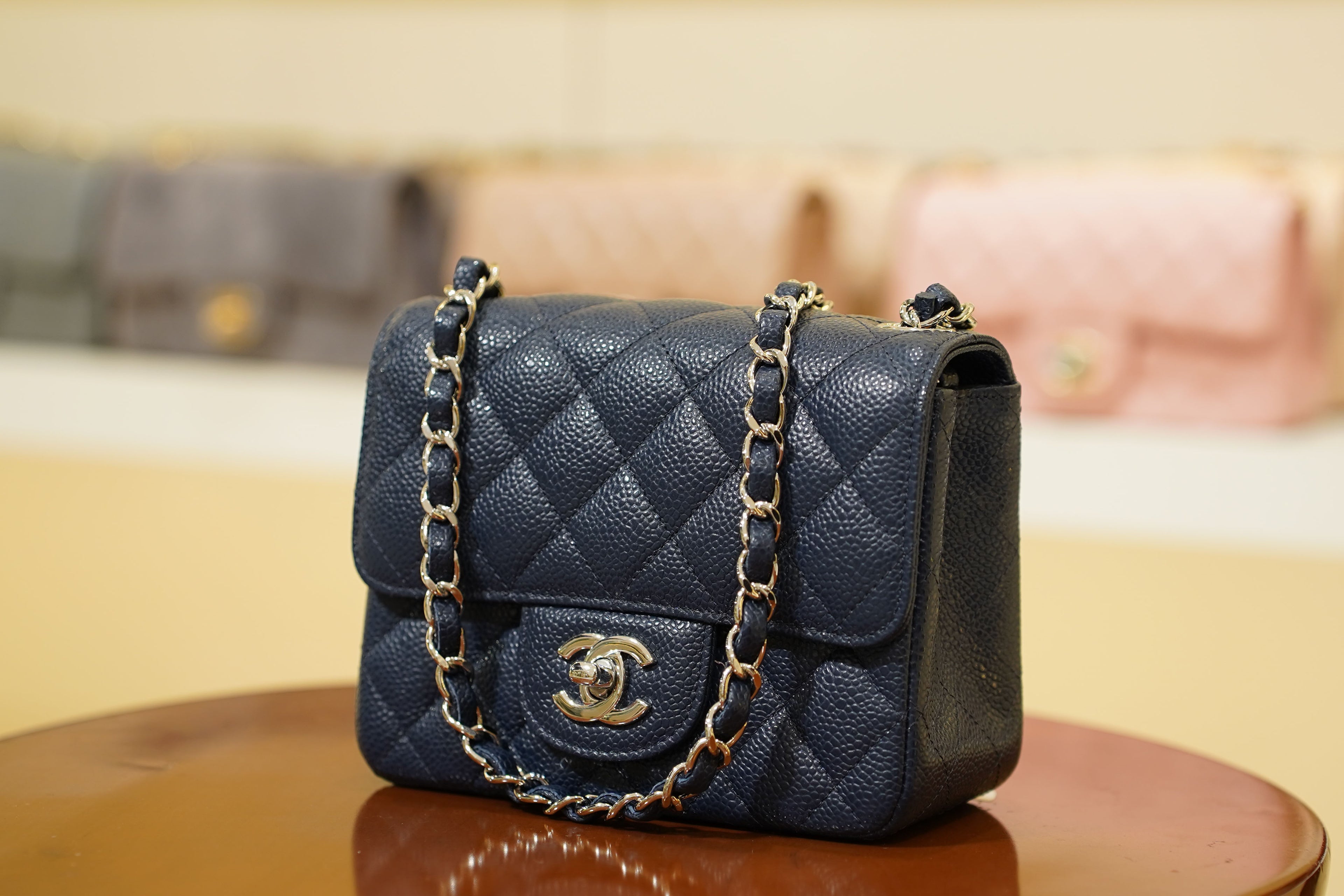 Chanel | Square Mini Flap Bag – Leather – Navy – Gold Hardware