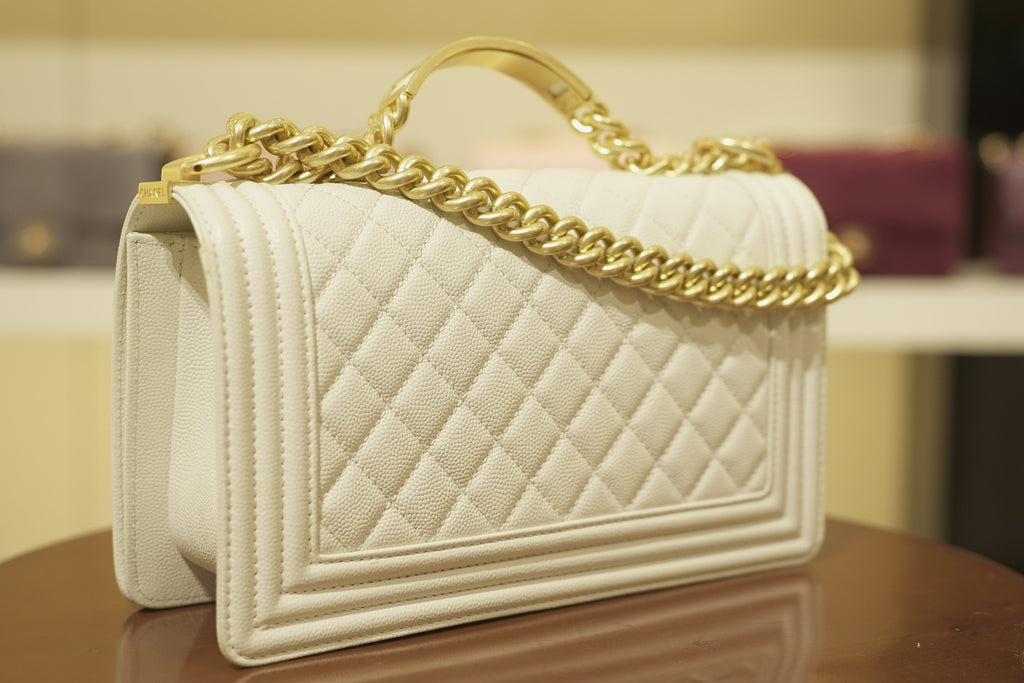 Chanel | Boy Bag – Caviar Leather – White – Gold Hardware