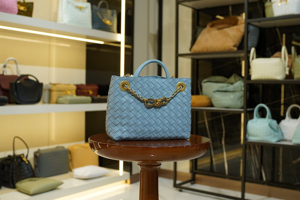 Bottega Veneta | Andiamo – Intrecciato – Light Blue – Gold Hardware