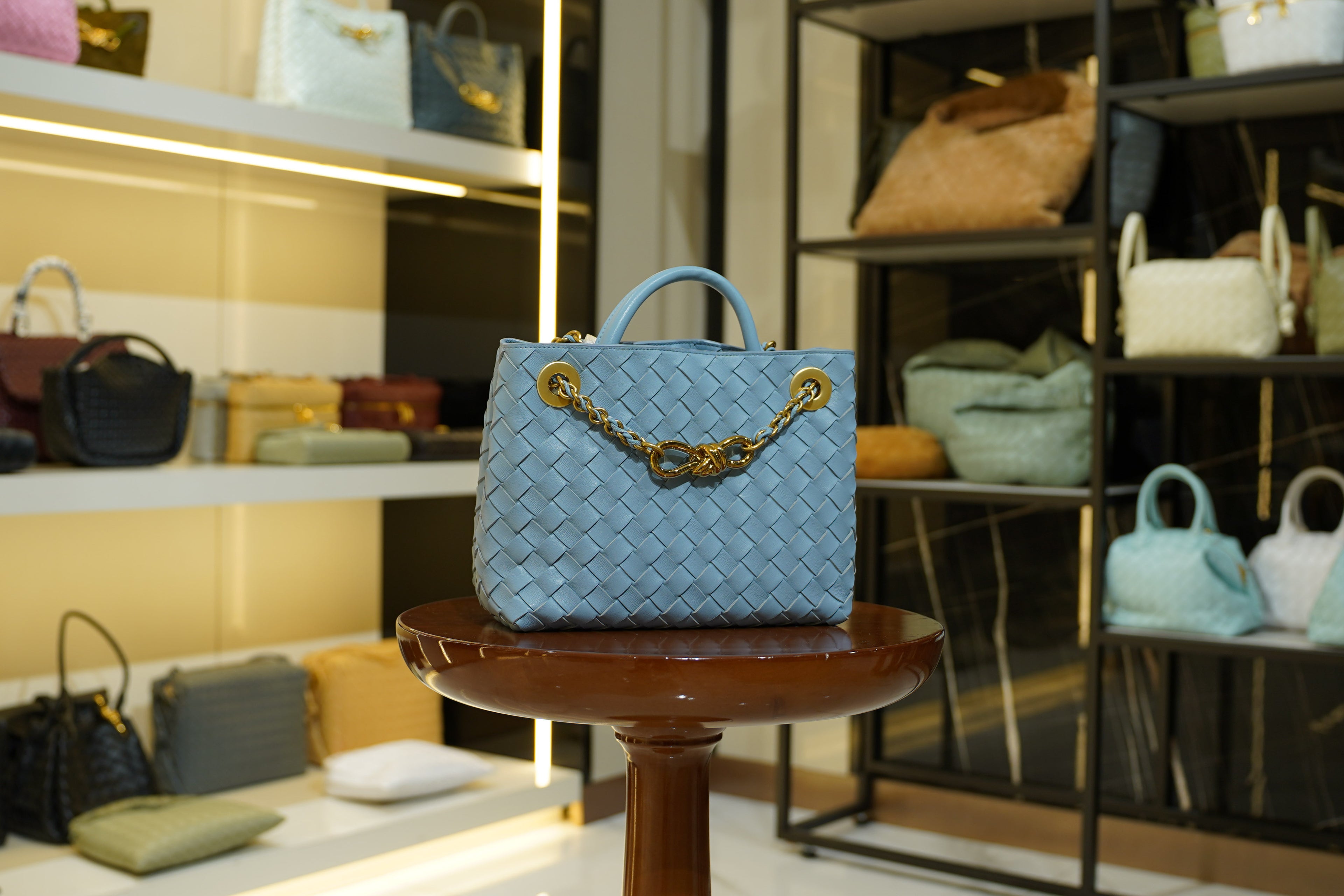 Bottega Veneta | Andiamo – Intrecciato – Light Blue – Gold Hardware