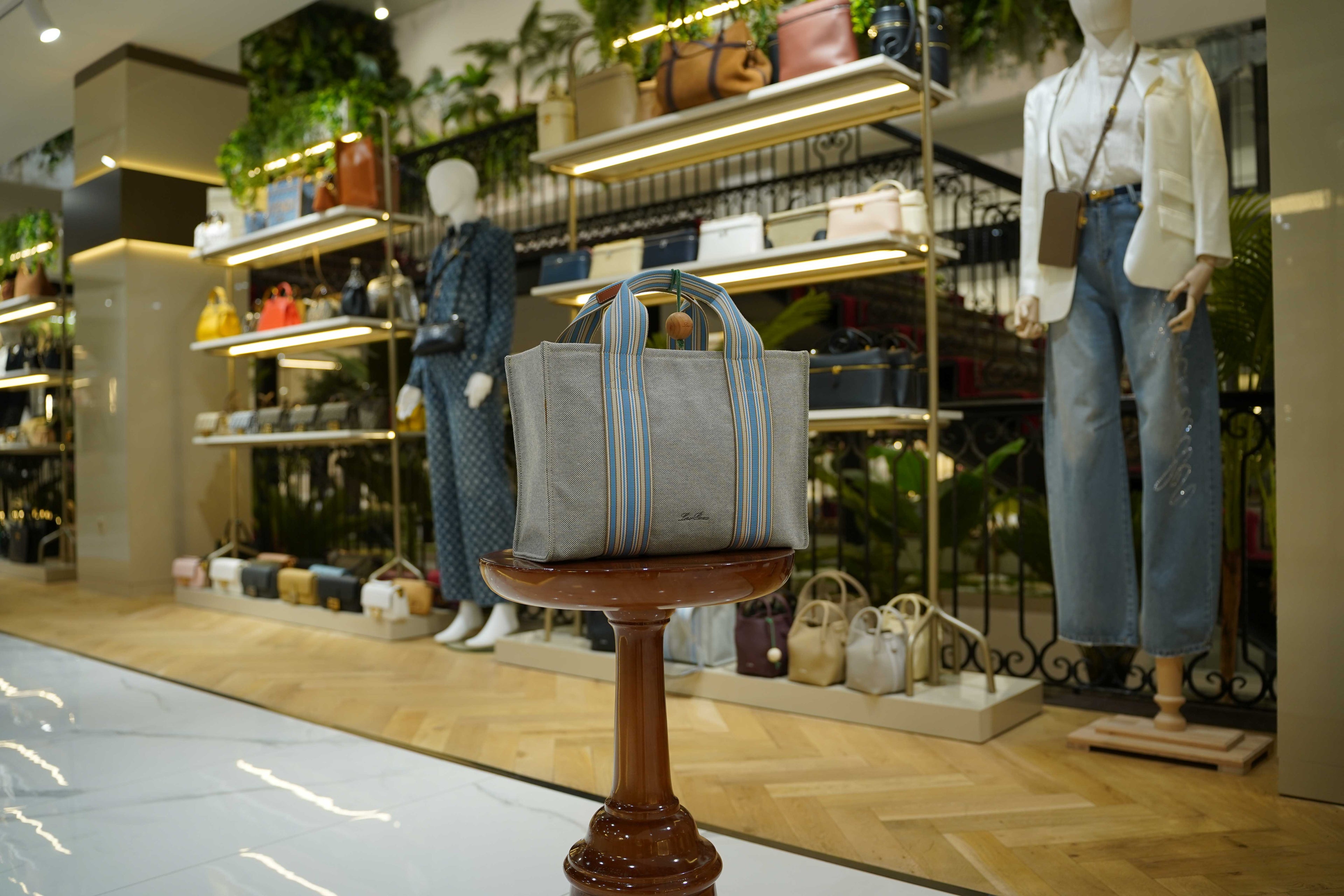 Loro Piana | The Suitcase Stripe (Large) – Canvas – Grey – Gold Hardware