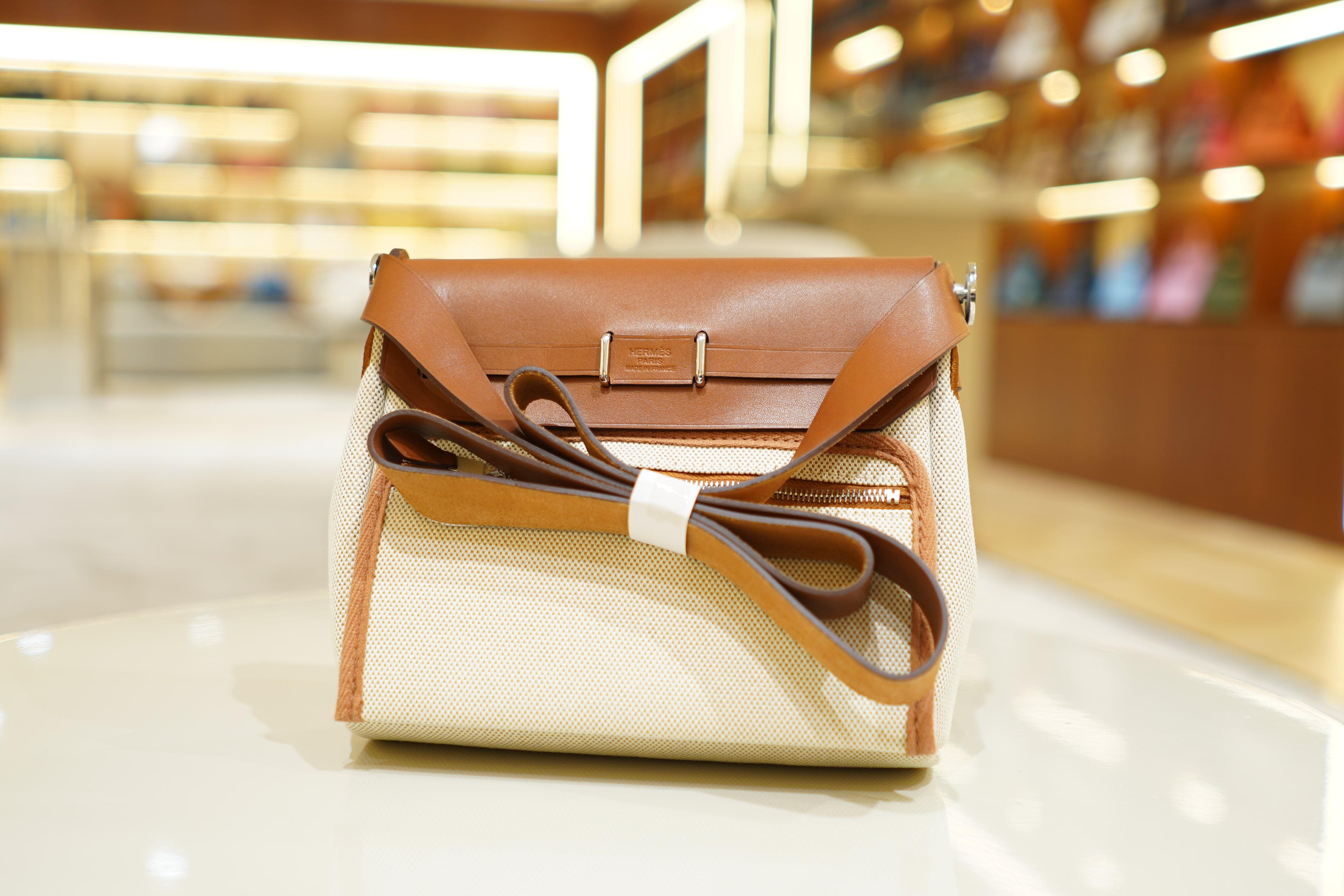 Hermes | Herbag Mini – Canvas – Beige – Silver Hardware