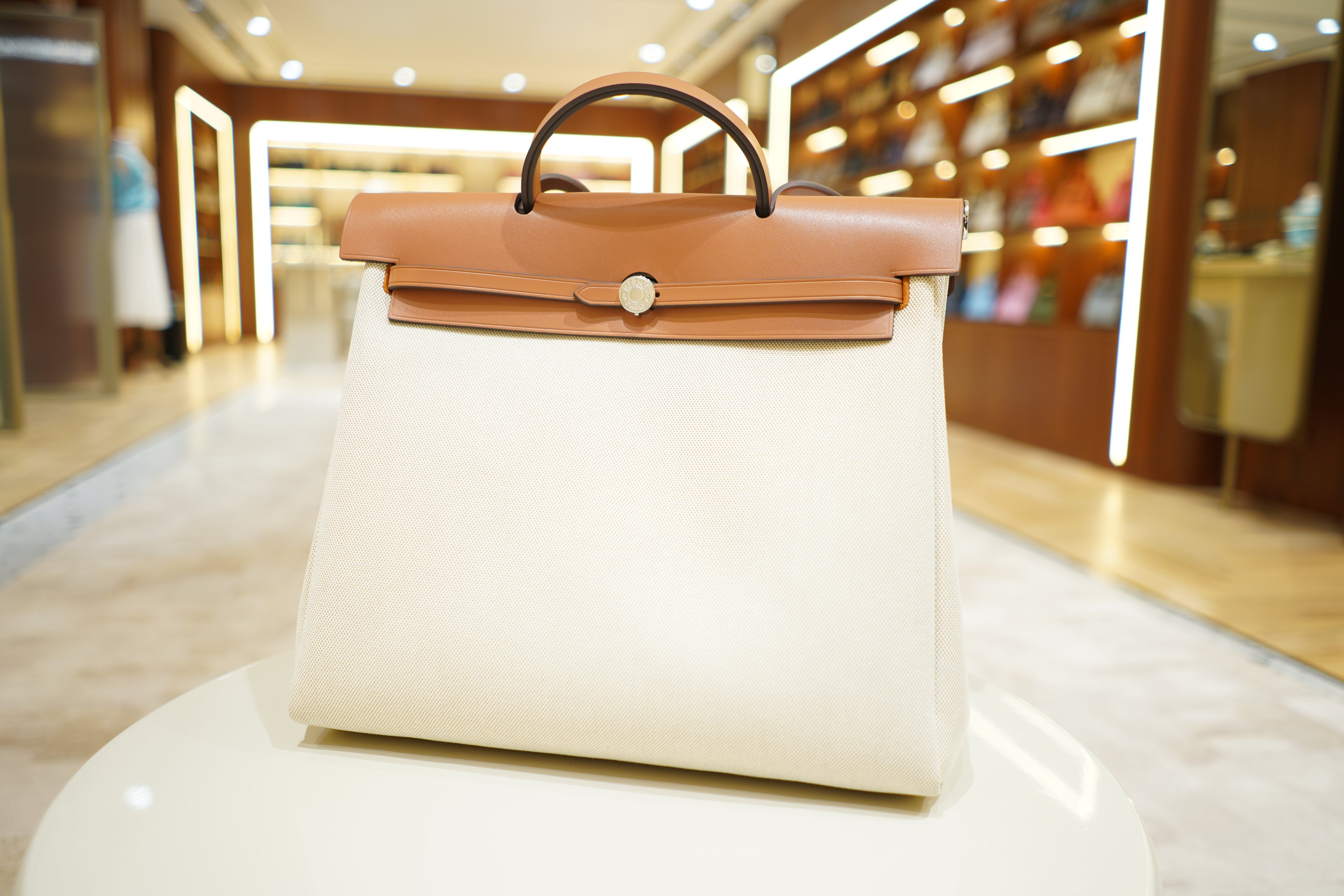 Hermes | Herbag Large – Canvas – Cream – Gold Hardware