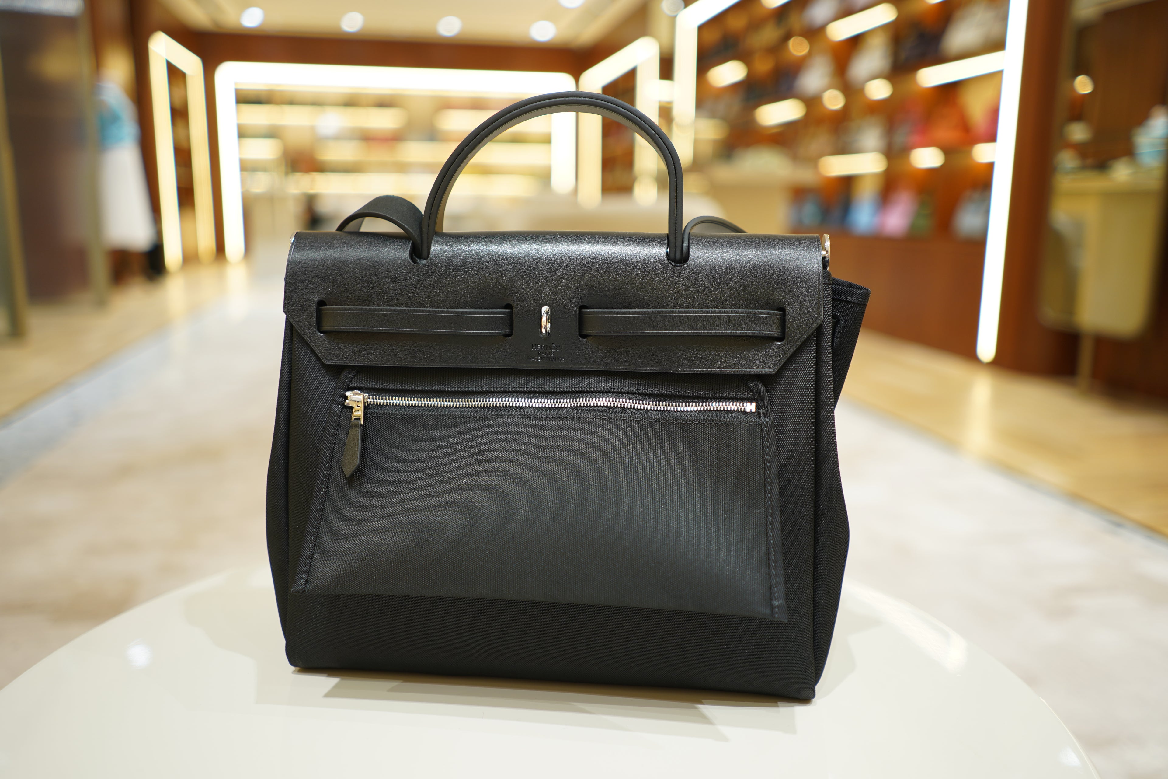 Hermes | Herbag Medium – Canvas – Black – Silver Hardware