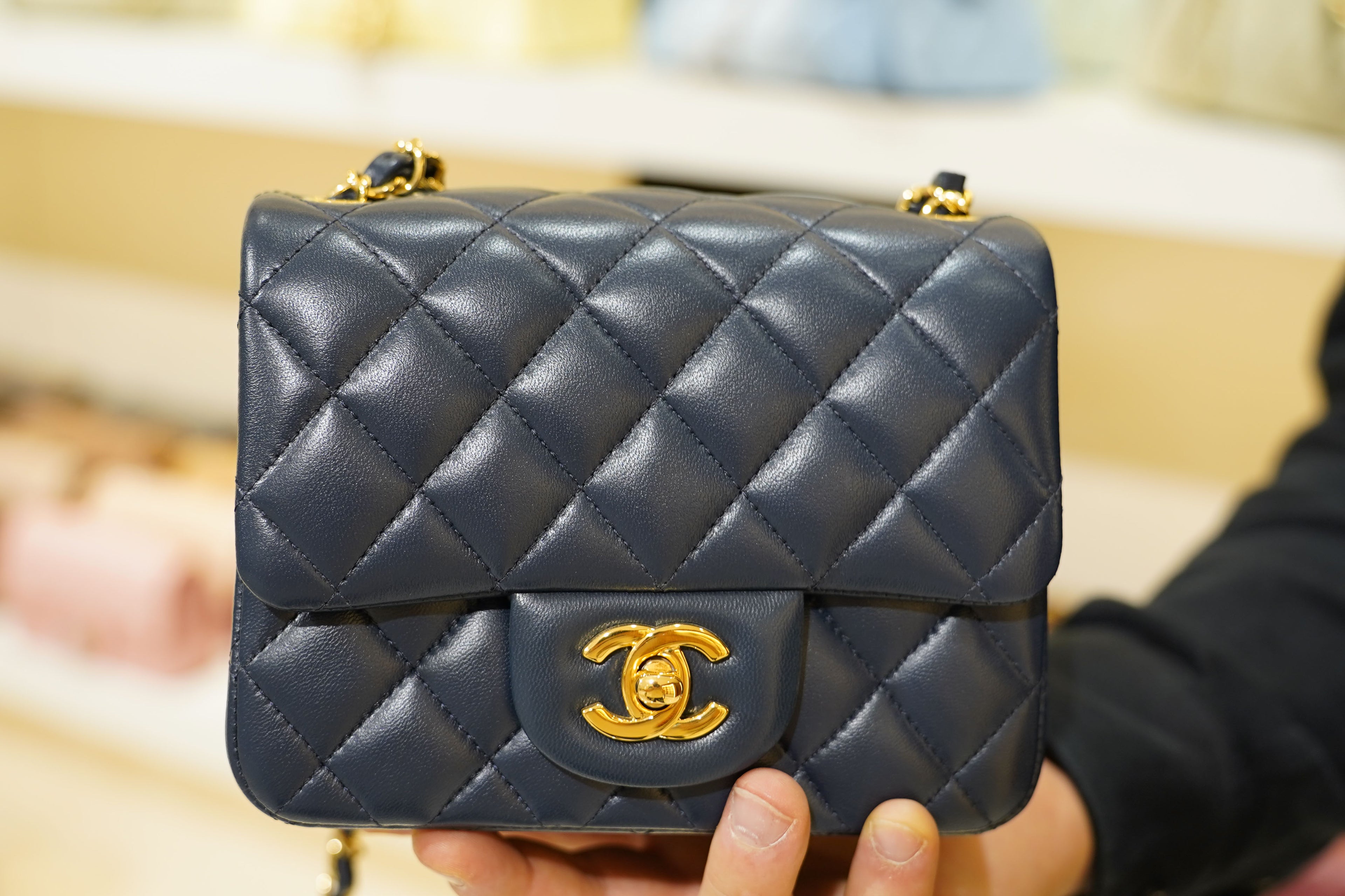 Chanel | Square Mini Flap Bag – Lambskin – Navy – Gold Hardware
