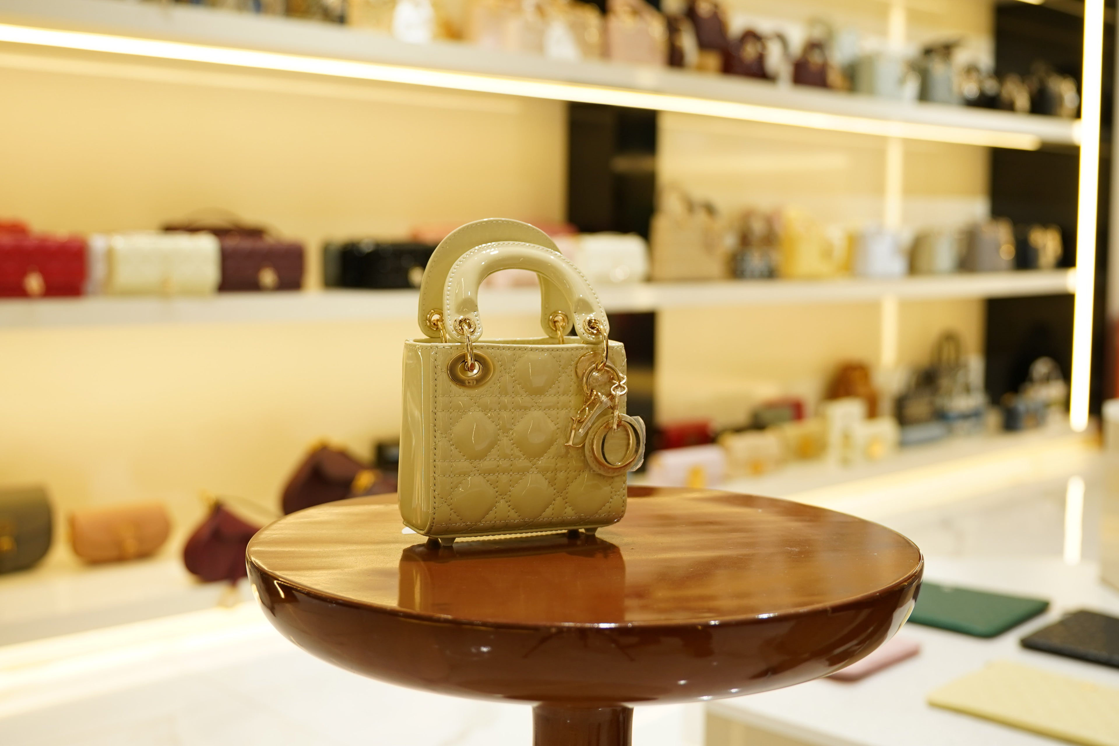 Dior | Lady Dior (Mini) – Patent Leather – Light Green – Gold Hardware