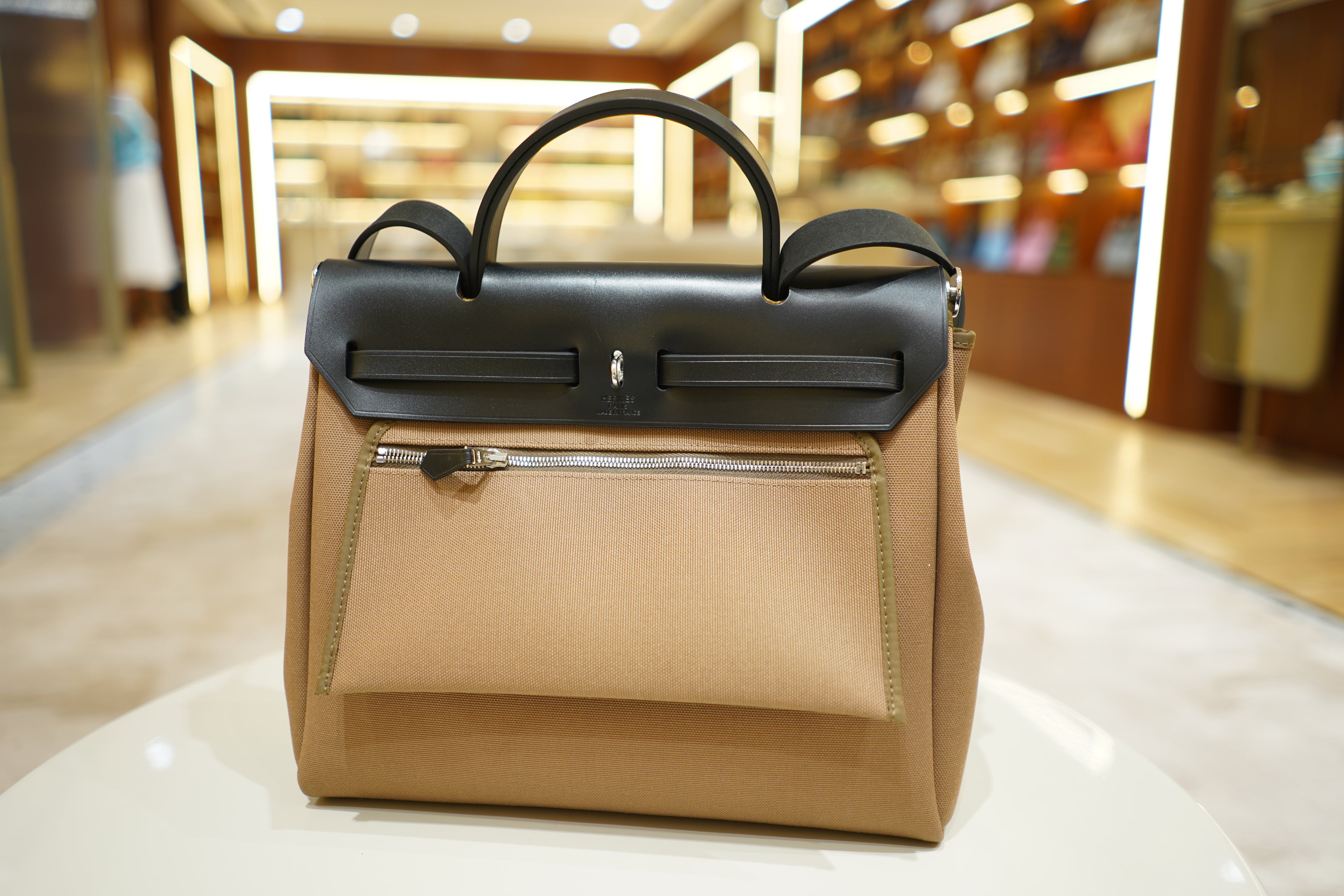 Hermes | Herbag Medium – Canvas – Beige – Silver Hardware