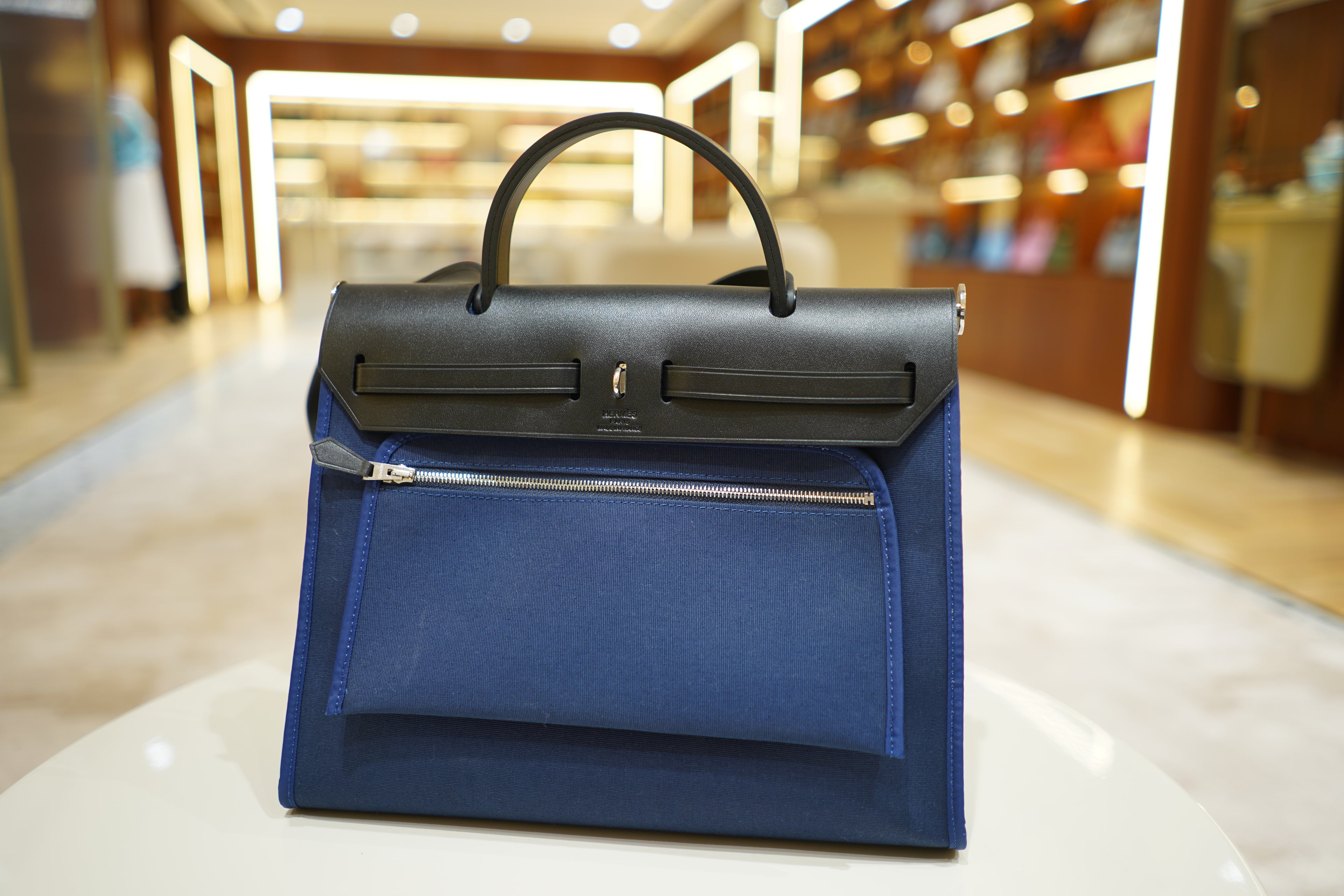 Hermes | Herbag Medium – Canvas – Blue – Silver Hardware