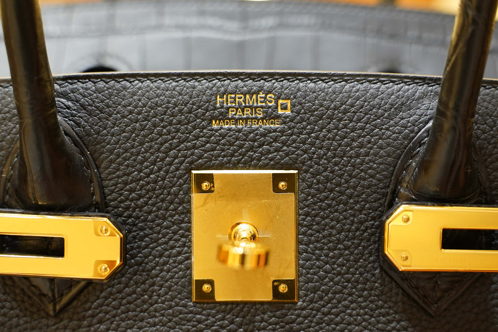 Hermès | Birkin 30 – Noir Touch – Нилотиковый крокодил и кожа Того – Золотая фурнитура