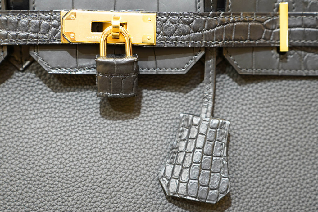 Hermès | Birkin 30 – Noir Touch – Нилотиковый крокодил и кожа Того – Золотая фурнитура