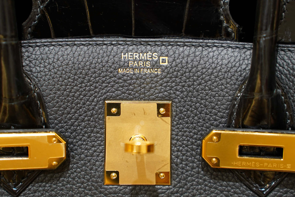 Hermes | Birkin 30 – Noir Touch – Glänzendes Niloticus-Krokodil- und Togo-Leder – Goldene Hardware
