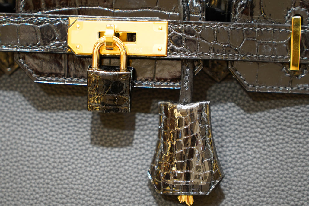 Hermes | Birkin 30 – Noir Touch – Glänzendes Niloticus-Krokodil- und Togo-Leder – Goldene Hardware