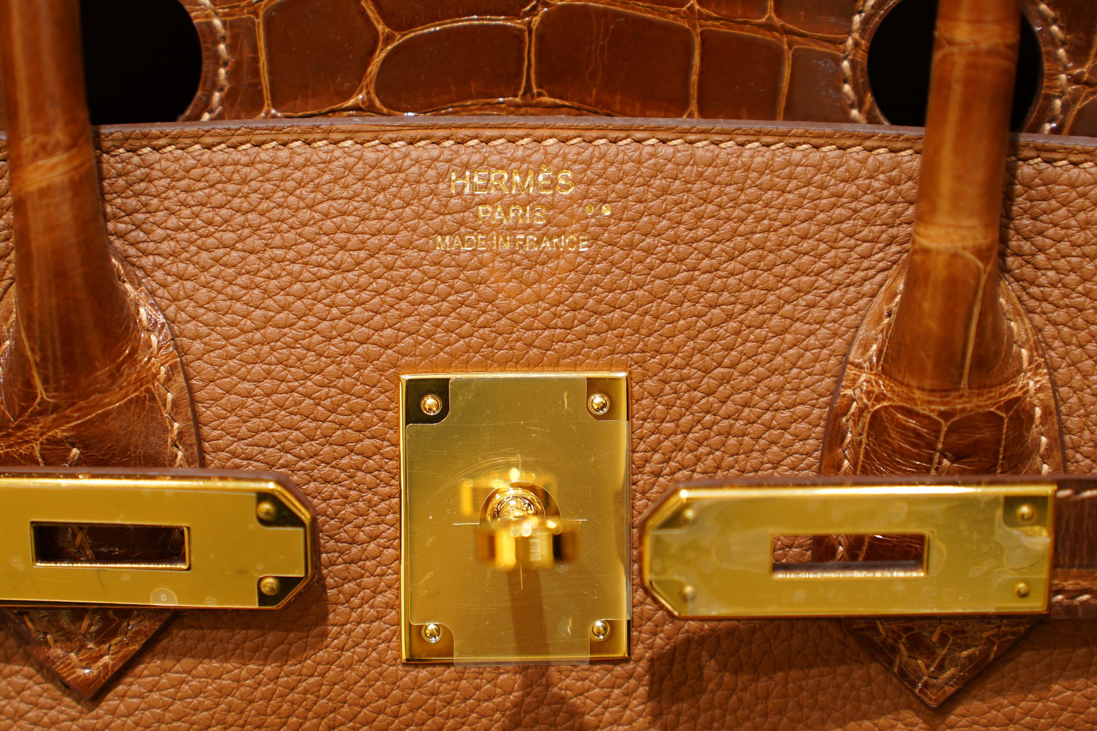 Hermes | Birkin 30 – Touch – Togo & Shiny Niloticus Crocodile – Caramel Tabac Camel – Gold Hardware