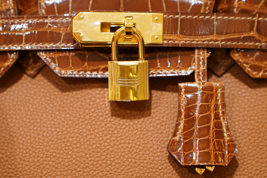 Hermes | Birkin 30 – Touch – Togo & Shiny Niloticus Crocodile – Caramel Tabac Camel – Gold Hardware